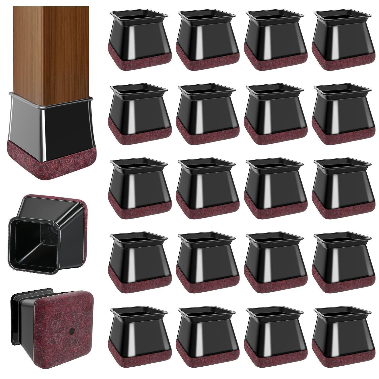 20 Pcs Chair Leg Floor Protectors Black Fit Diameter
