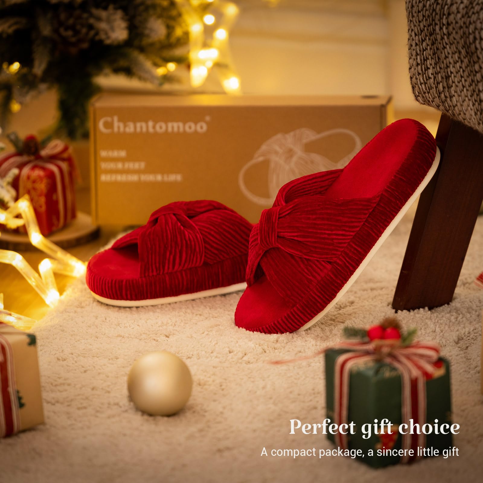 Slippers for Women Memory Foam House Bedroom Bow Crossbands Pearlescent Slipper Shoes Comfy Trendy Gift Slippers Red Size 9 10 8.5