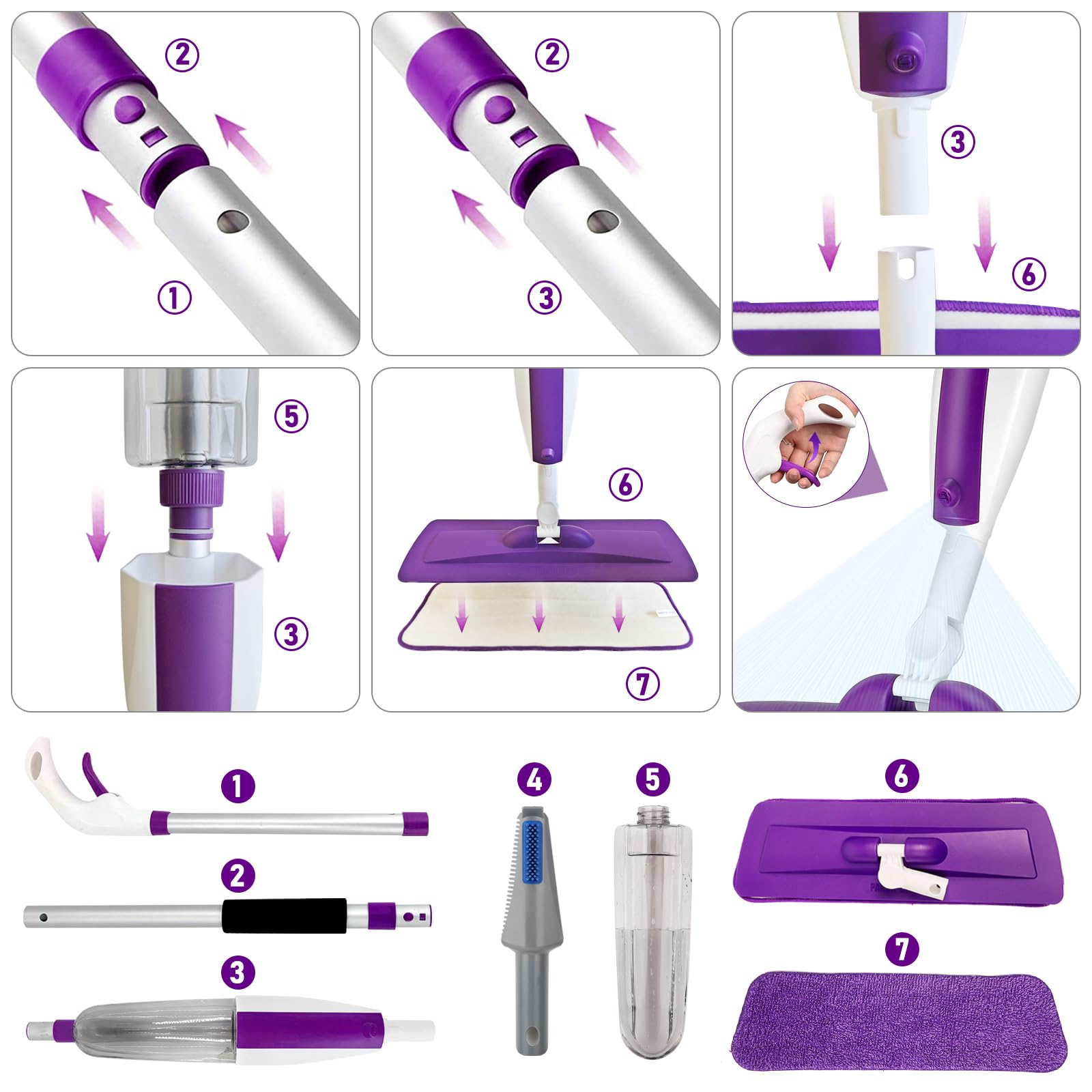 Microfiber Hardwood Floor Spray Mop with 3 Pads & Refillable Bottle (7 Count)