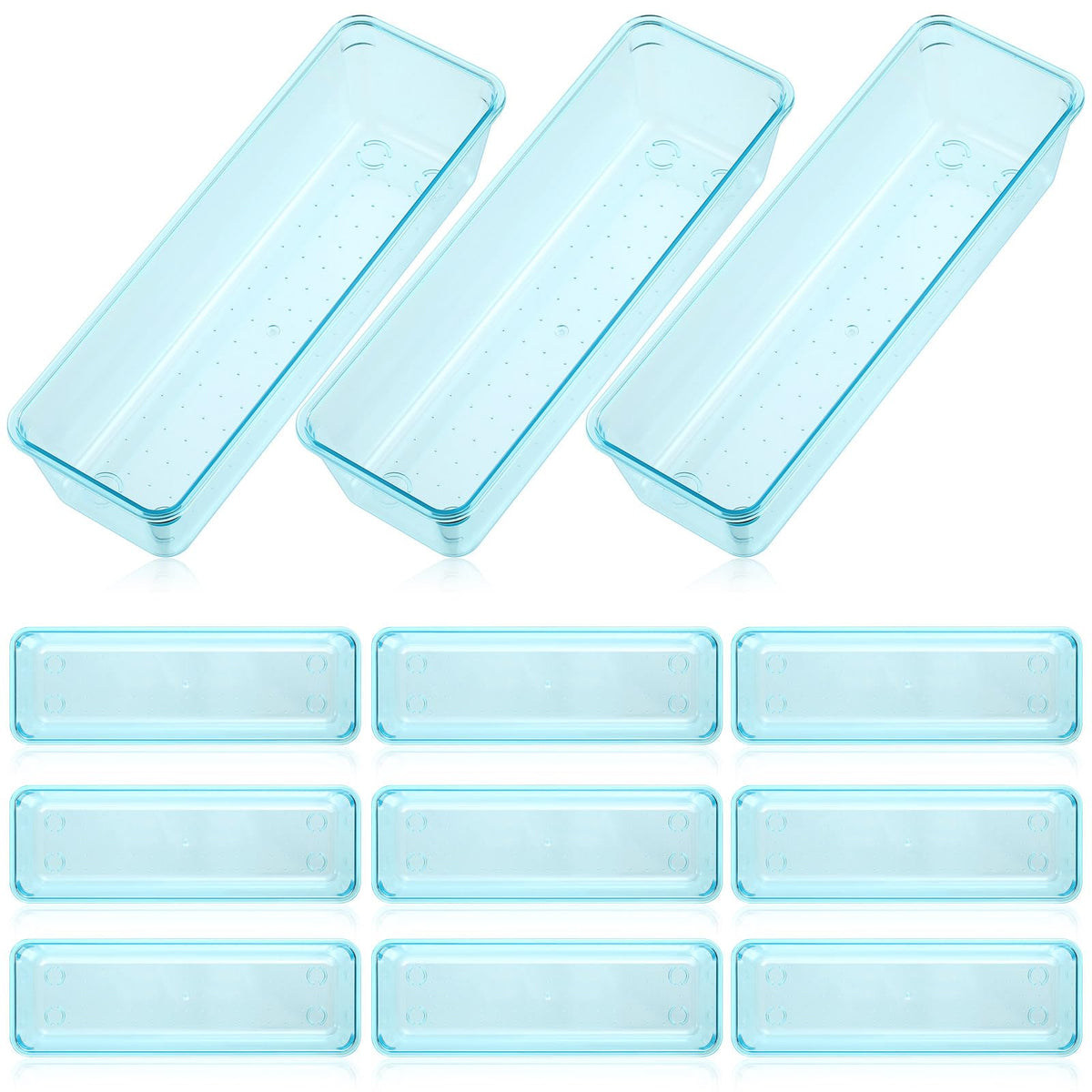 12 Pcs Clear Drawer Organizer 9 x 3 x 2 Inches Plastic Rectangle Trays Makeup Vanity Storage Bins and Kitchen Drawers Dividers for Office Desk Silverware Kitchen Utensils (12 Count)