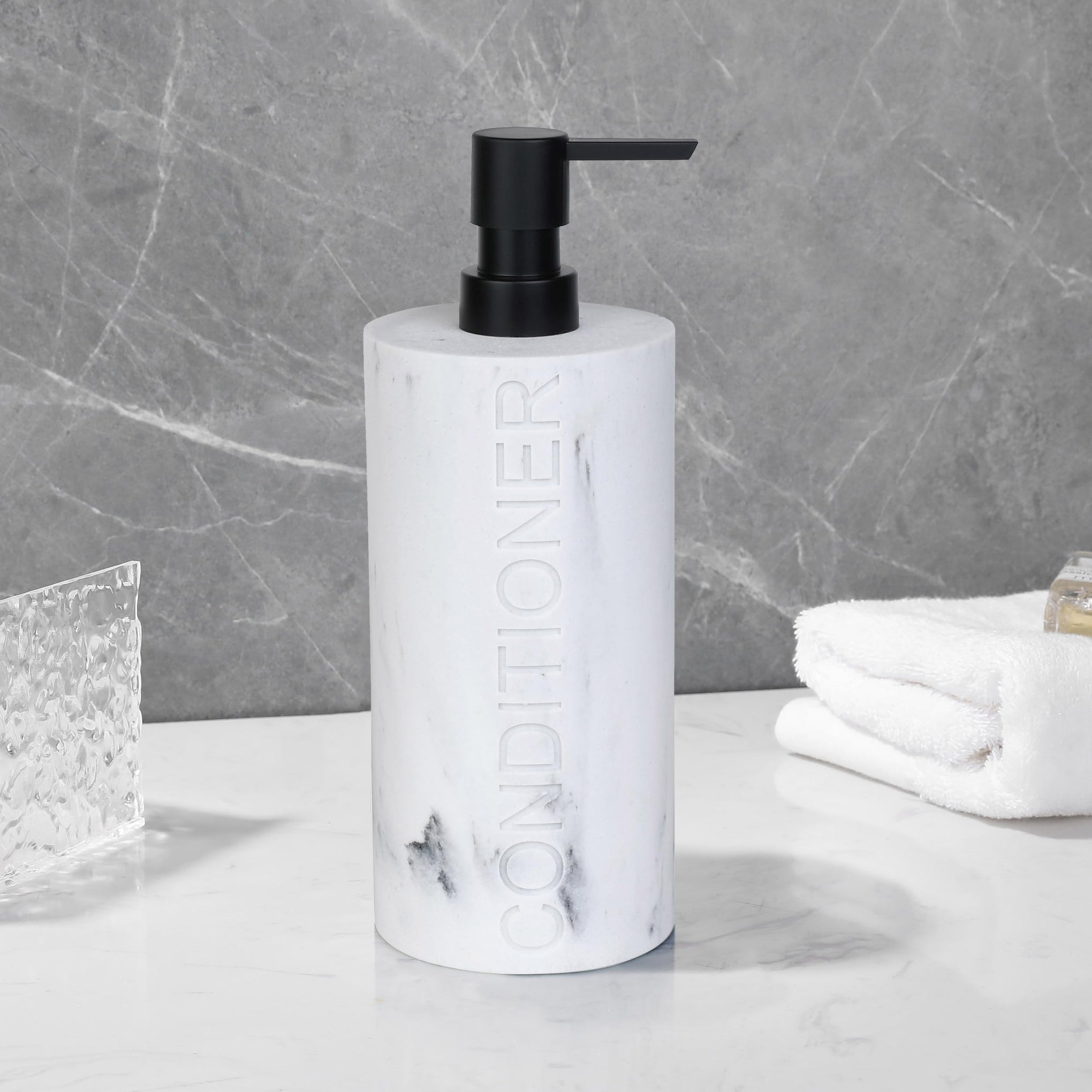 Conditioner Dispenser Luxurious Refillable Pump Bottle with Embossed Text