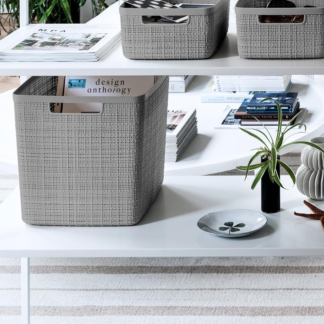 Set of 4 Large Cube 17L Jute Decorative Plastic Organization and Storage Baskets (4 Count)