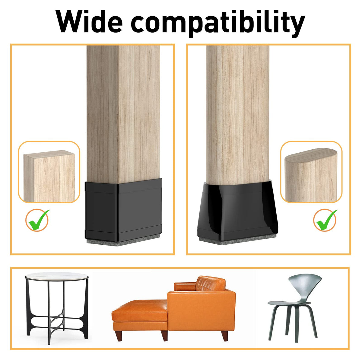1" x 2" Rectangle Chair Leg Protectors for Hardwood Floors (16 Count)