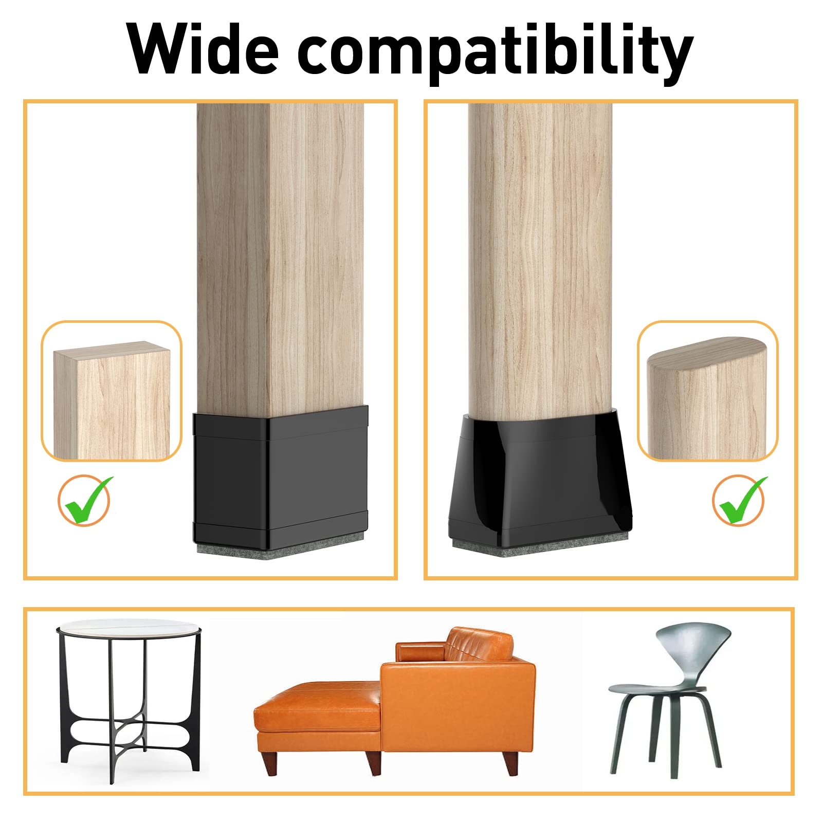 1" x 2" Rectangle Chair Leg Protectors for Hardwood Floors (16 Count)
