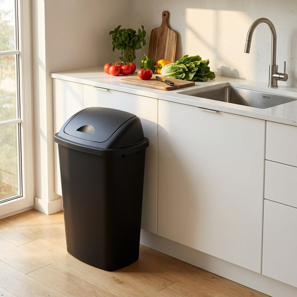 Black 13 Gallon Kitchen Trash Can with Swing Lid (4 Count)