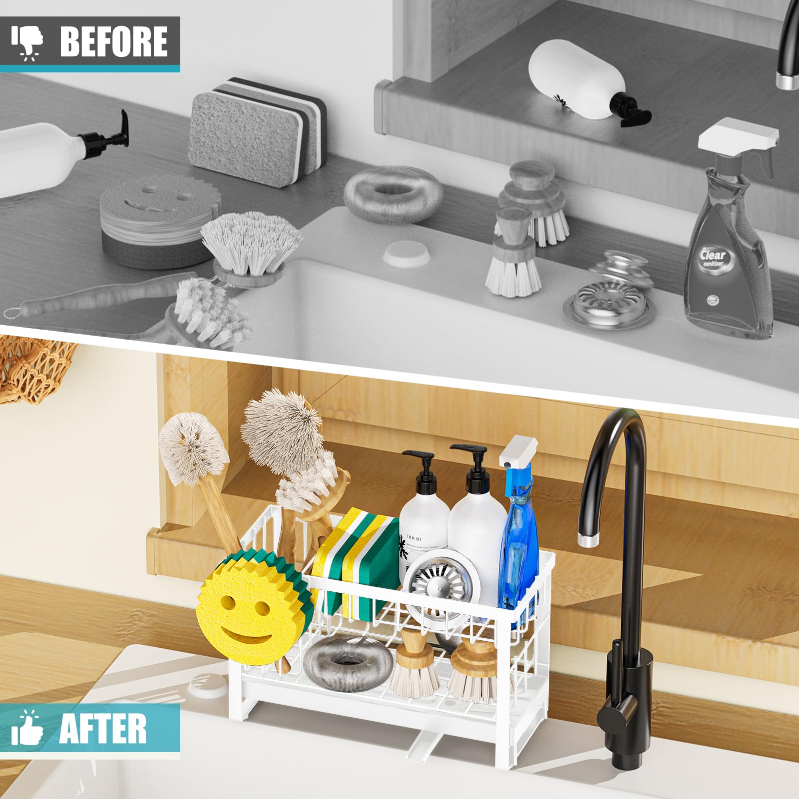 Sponge Holder for Kitchen Sink with Flexible Smiley Face
