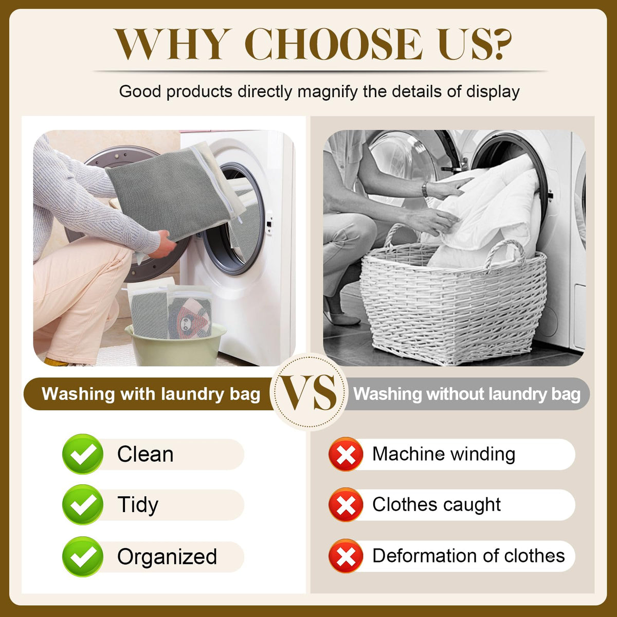 5 Piece Organic Cotton Laundry Bags with Zipper and Hanging Loop (5.99 Count)