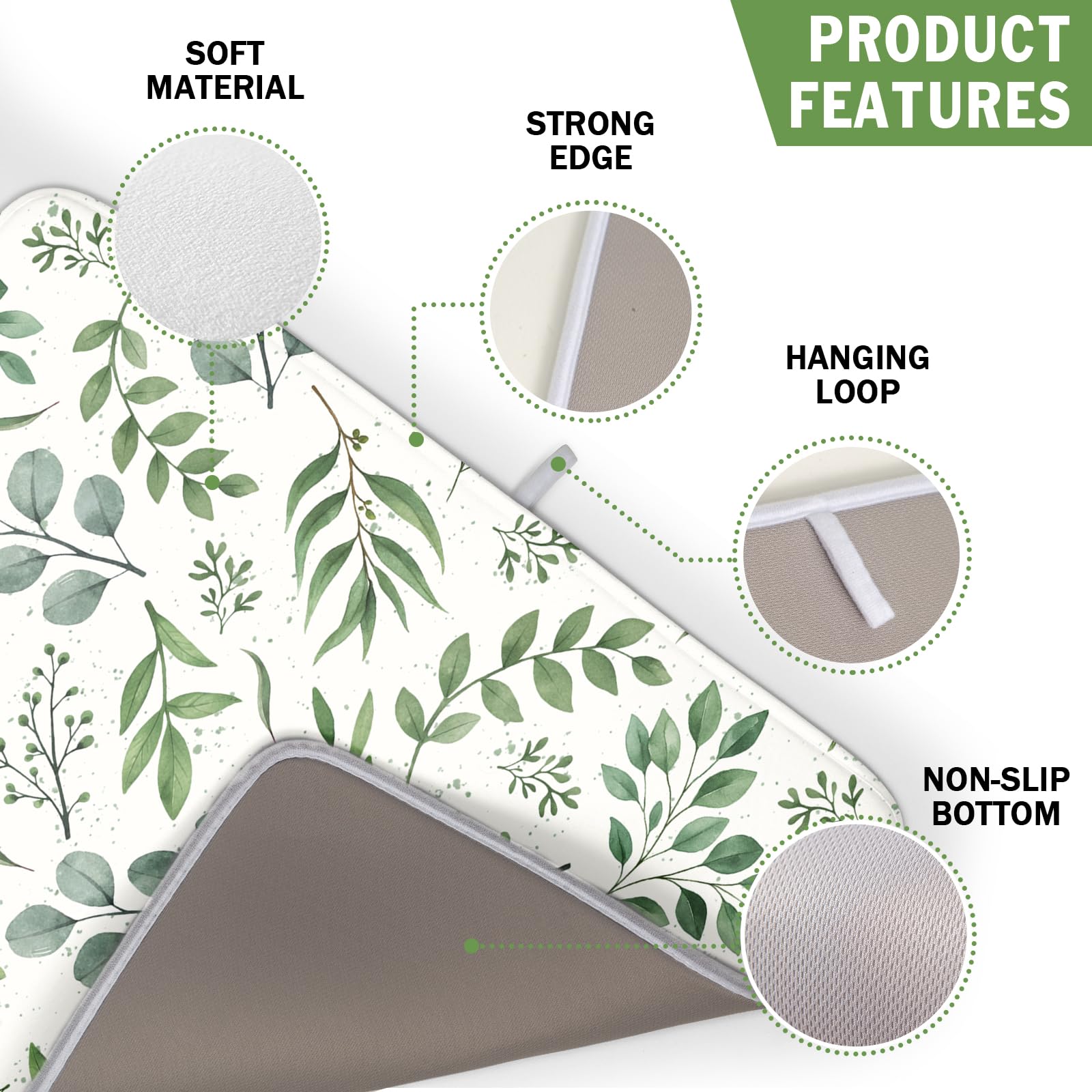 Sage Green Dish Drying Mat 16x18 In Absorbent Reversible Eucalyptus Leaves Plant Drying Mat Green Plant Dish Drying Rack Mat Spring Summer Themed Dish Drainer Mat for Kitchen Counter Coffee Bar