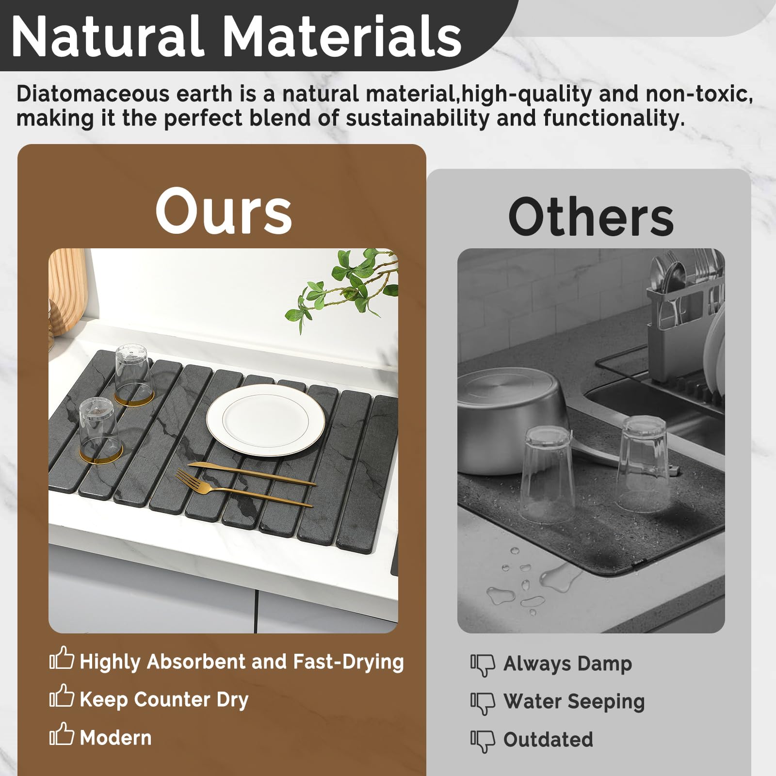 Large Stone Dish Drying Mat for Kitchen Counter