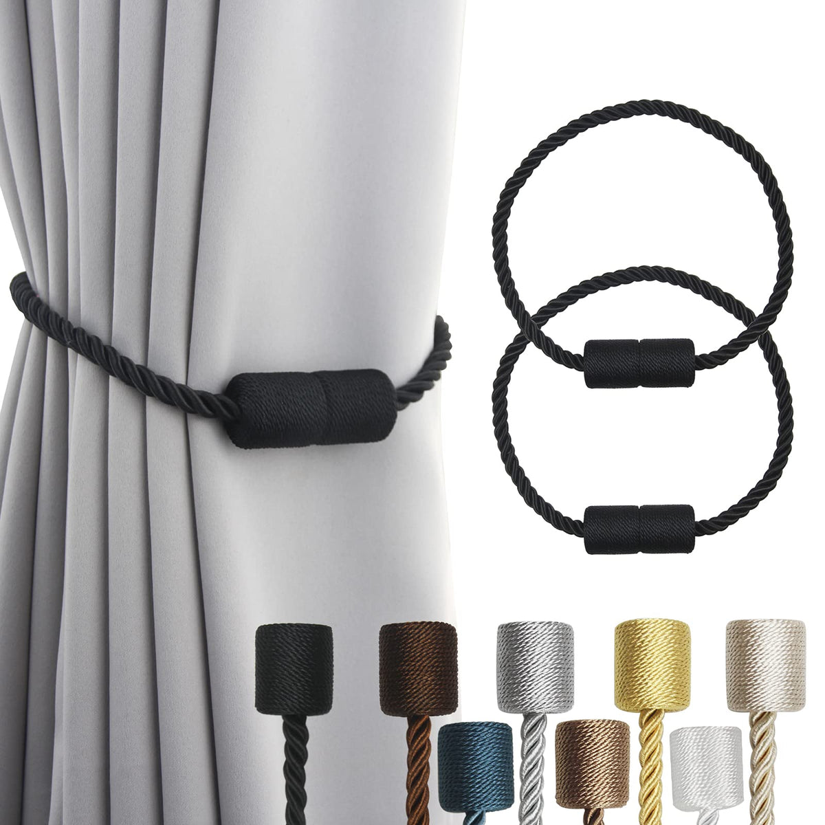 Magnetic Curtain Tiebacks Holdbacks Decorative Tie Backs for Windows Porlau (2 Count)