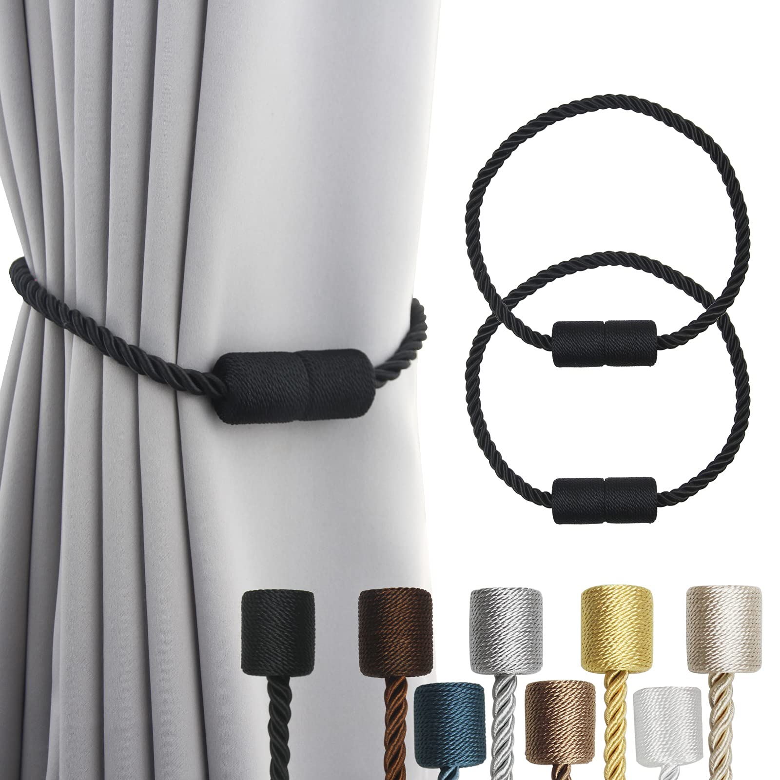 Magnetic Curtain Tiebacks Holdbacks Decorative Tie Backs for Windows Porlau (2 Count)