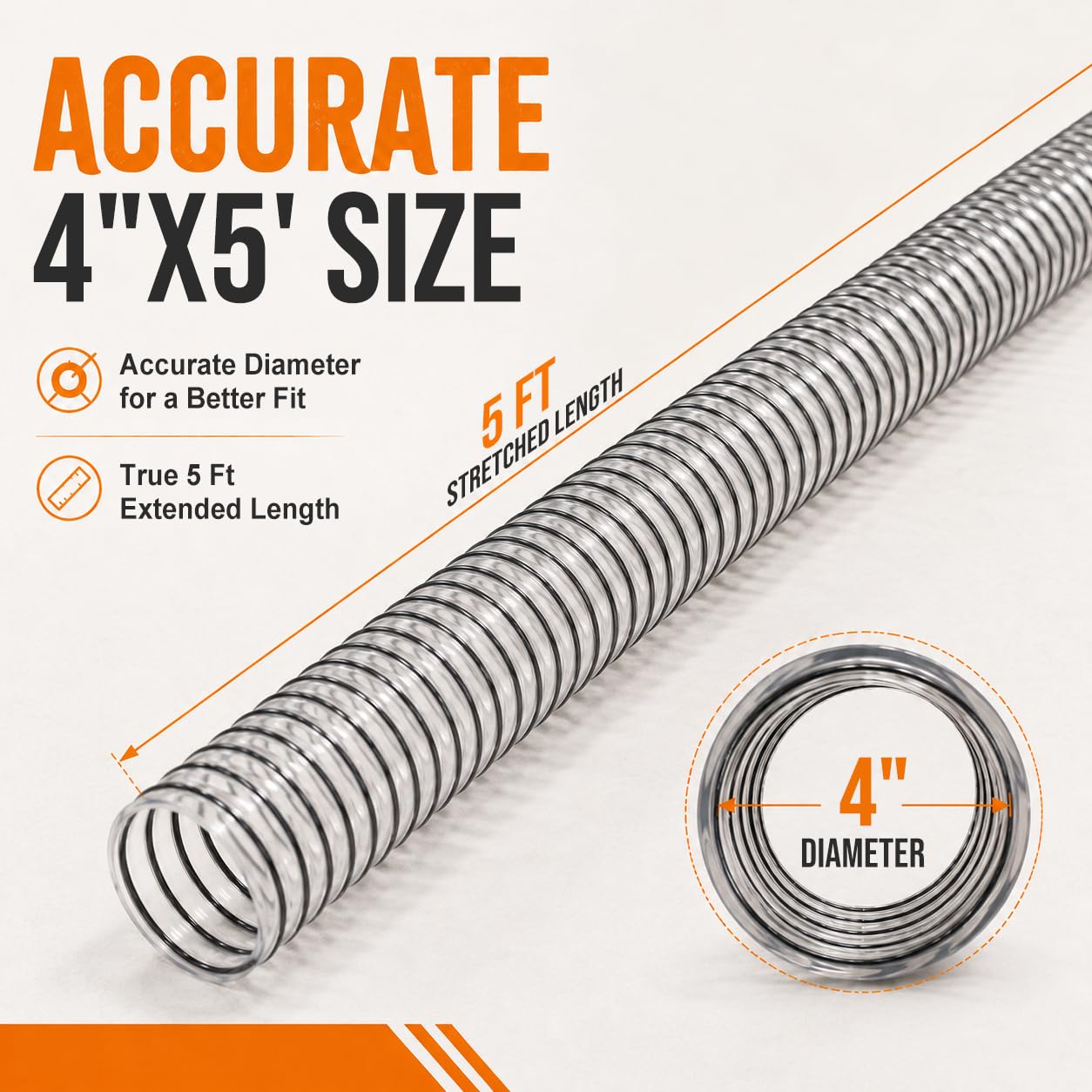4"x5' Clear PVC Dust Collection Hose