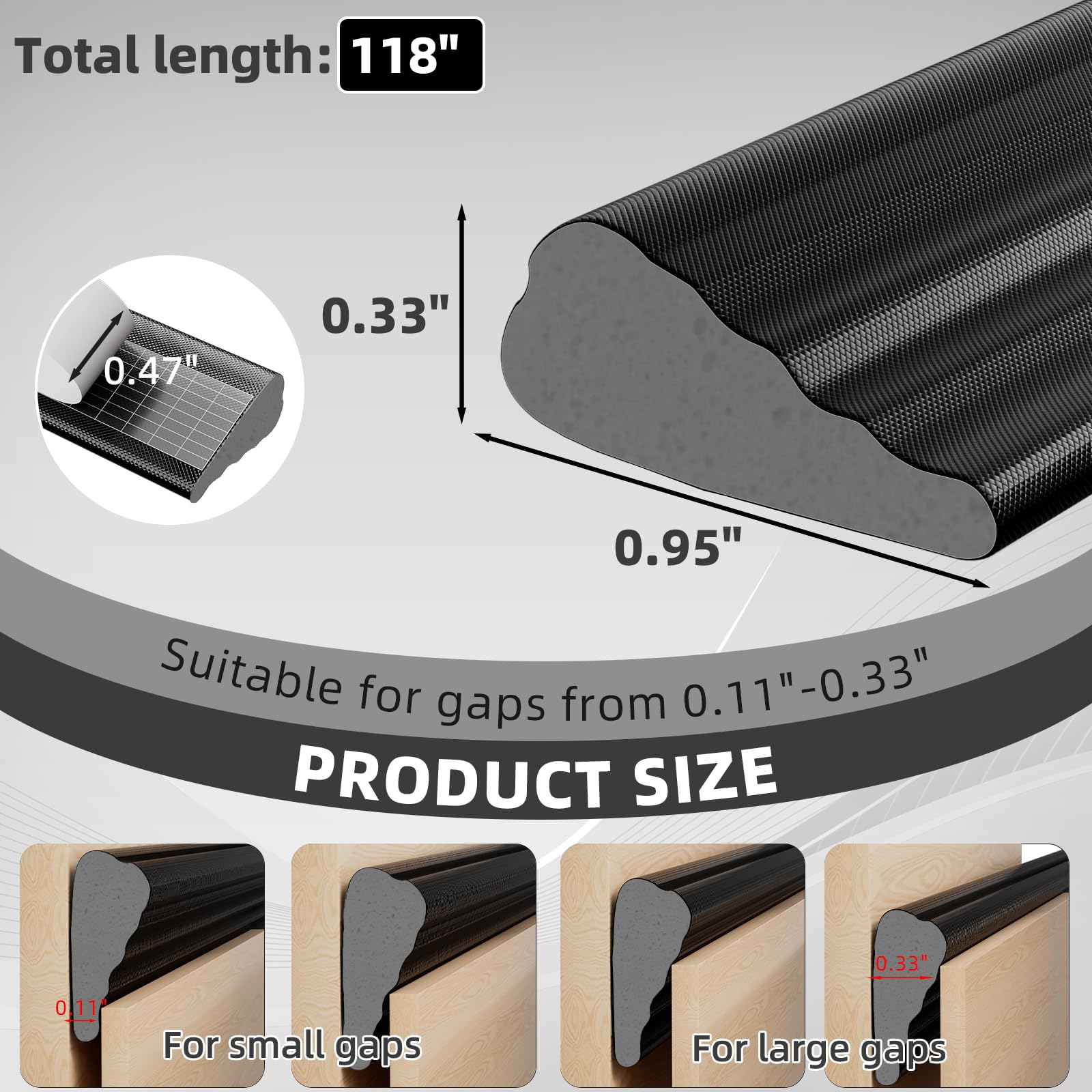 118" Wedge Weather Stripping Door Seal Strip for Door Frame & Window (9.8333 Foot)
