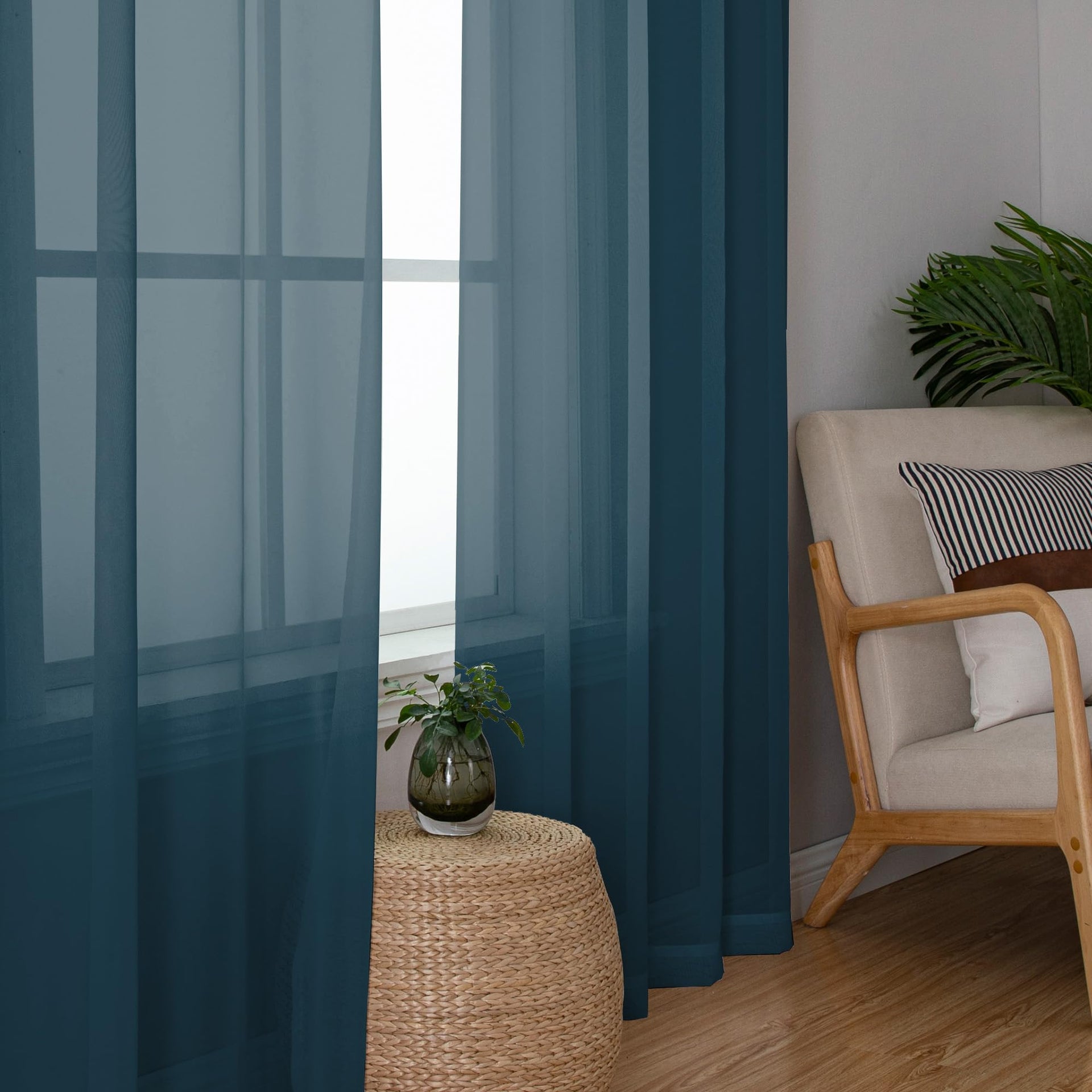 Dusty Blue Sheer Curtains 36 inch Length 2 Panels (2 Count)