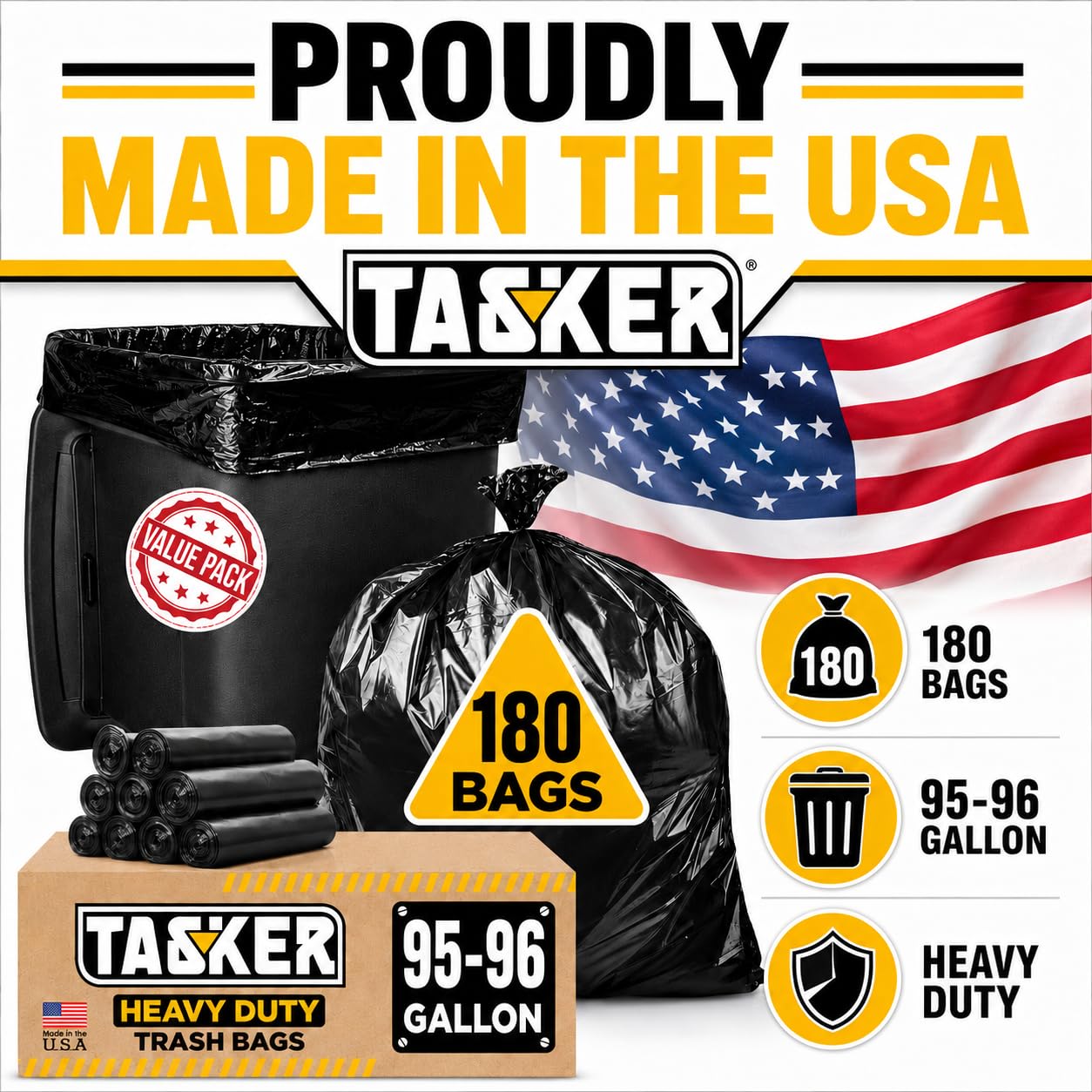 95 Gallon Trash Bags Heavy Duty (180 Count)