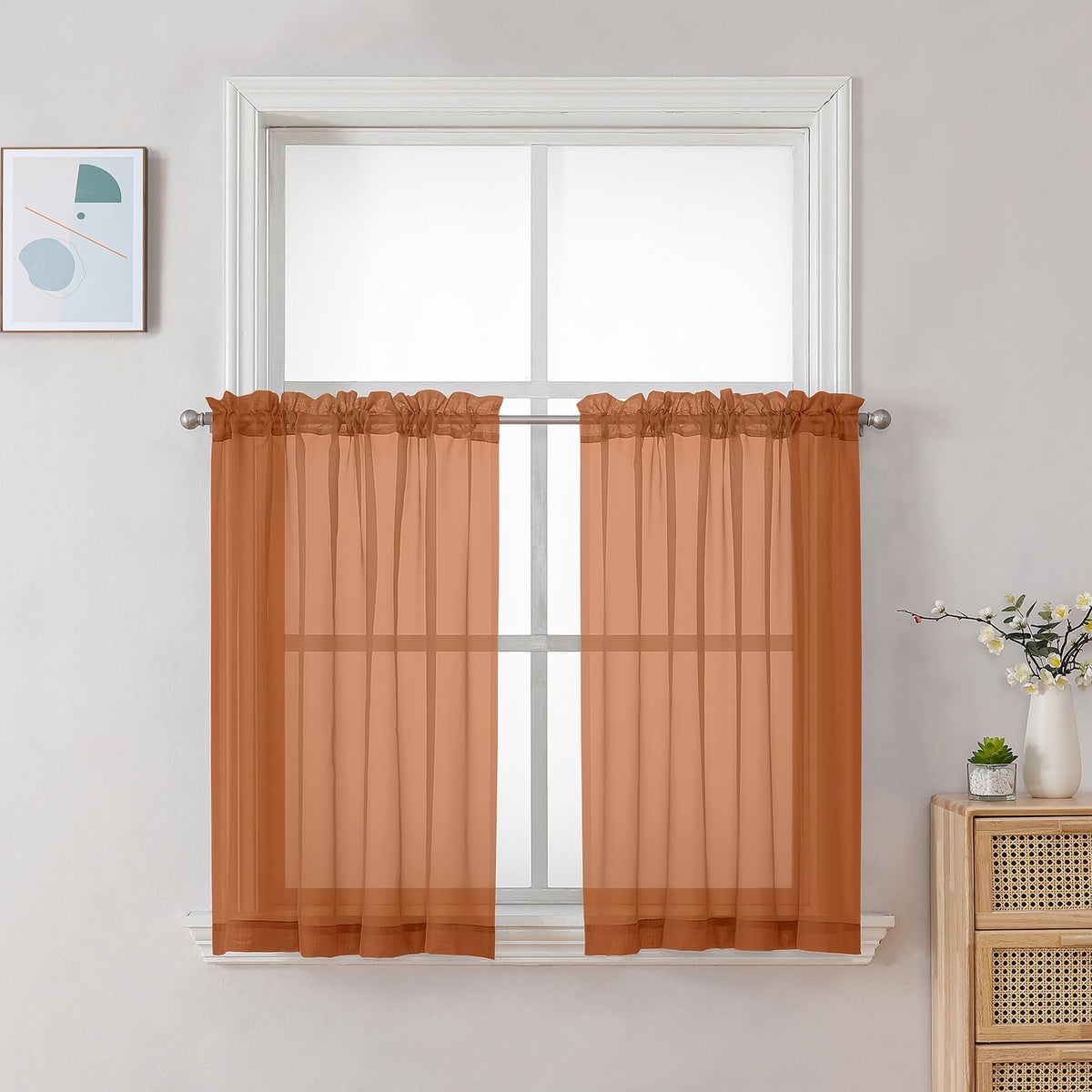 Orange Sheer Curtains 30 inch Length 2 Panels (2 Count)