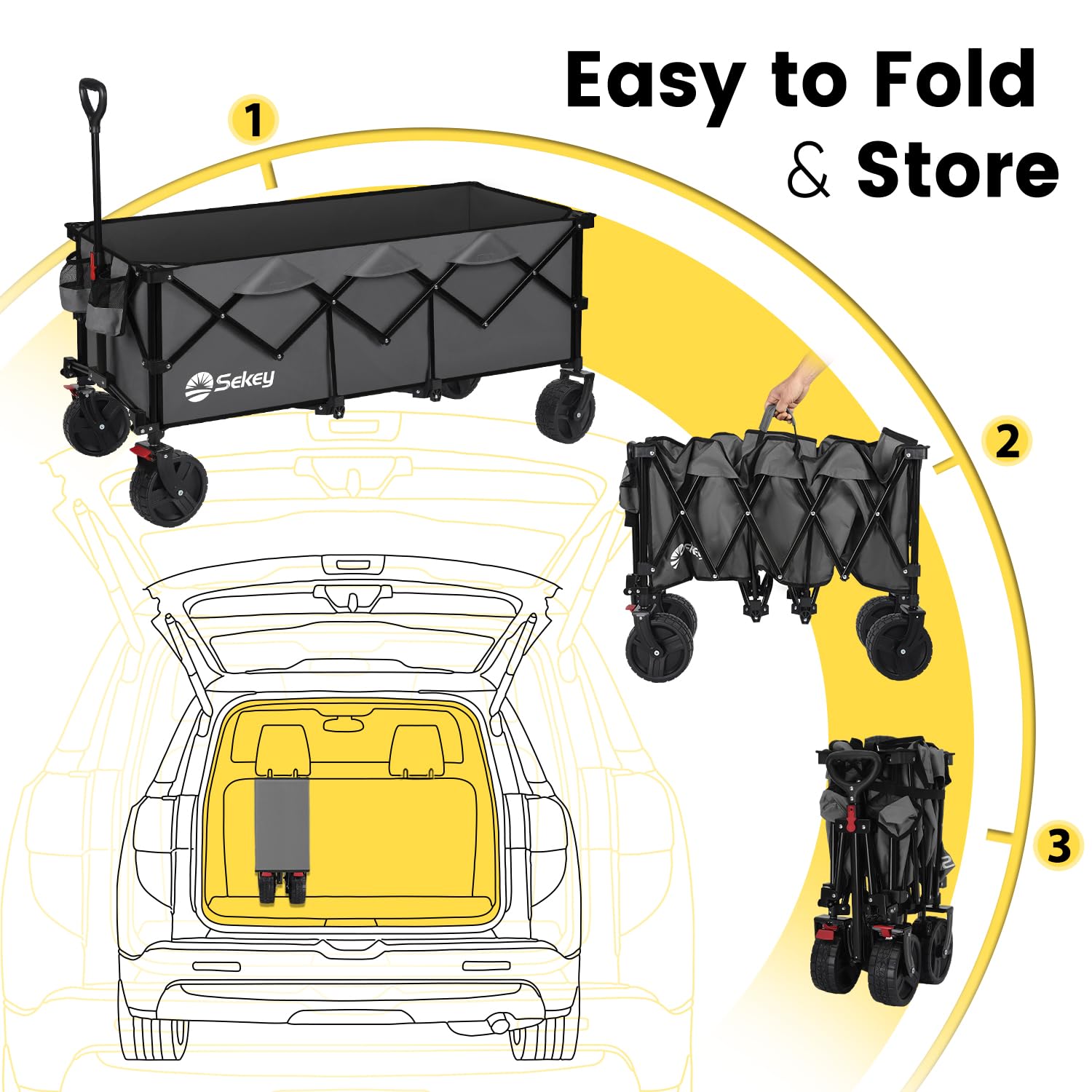 48''L Collapsible Foldable Extended Wagon with 660lbs Weight Capacity