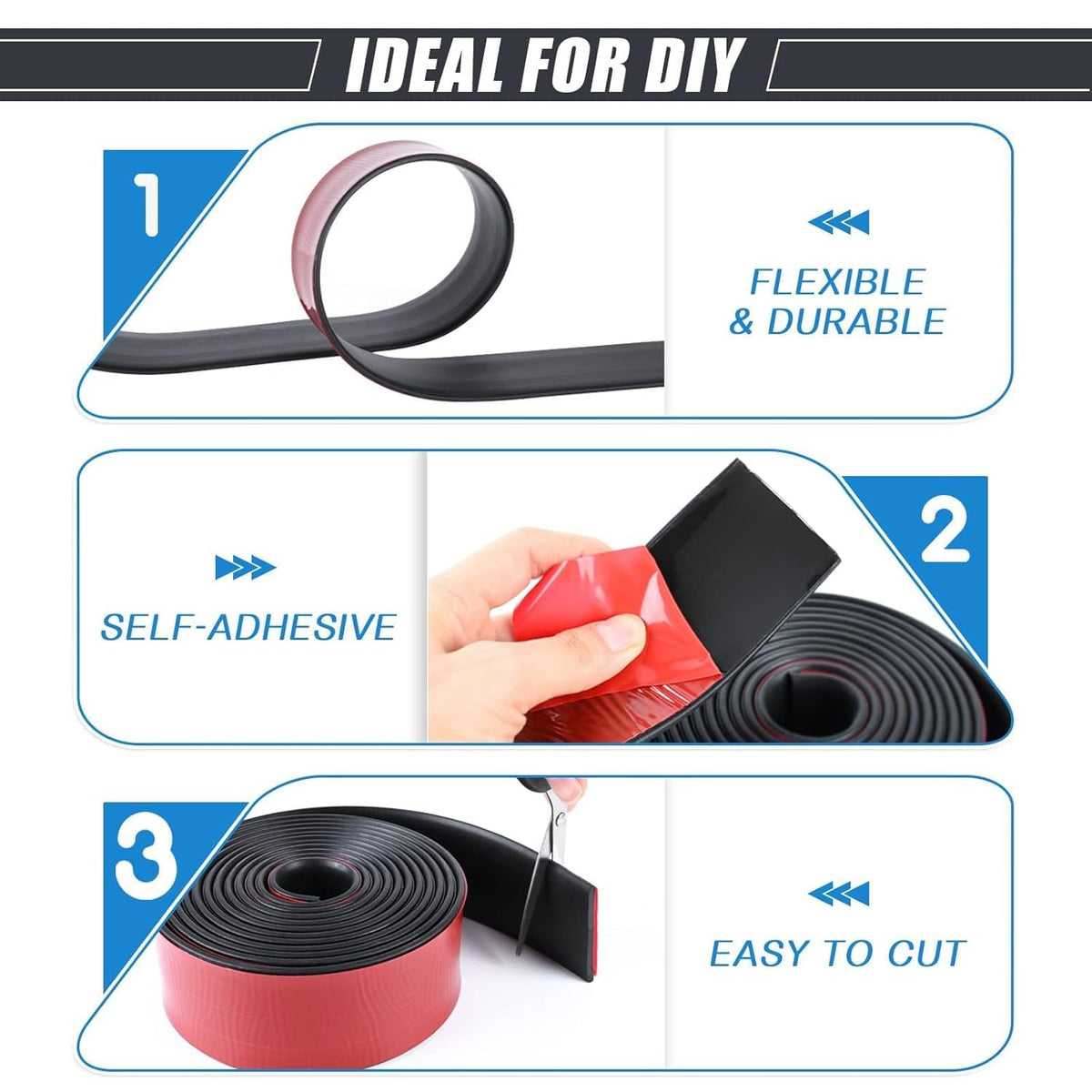 Neoprene Rubber Strips Self Adhesive Sheets, Rolls & Strips with Adhesive Backing Rubber Pads Self Stick Seal Gasket Tape for Matting Padding - 3” Wide x 1/8" Thick x 10' Long