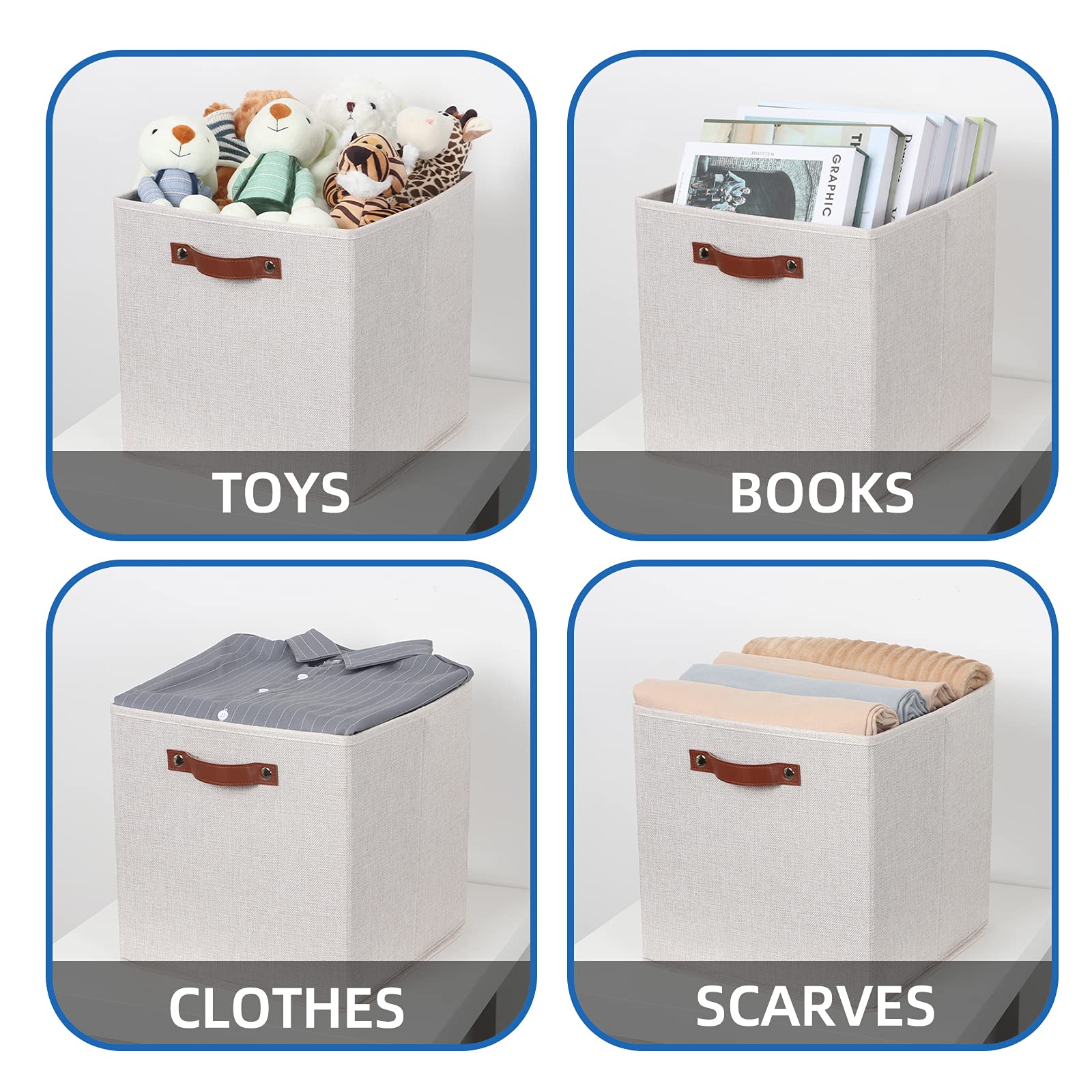 Fabric Storage Cubes Storage Bins with Dual Leather Handles (4 Count)