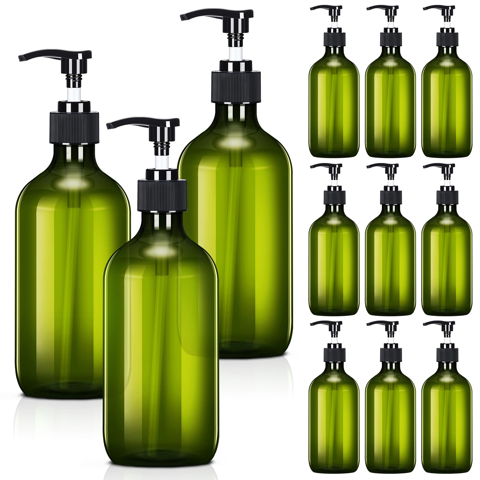 12 Pack Green Plastic Pump Bottles Soap Dispenser (12 Count)