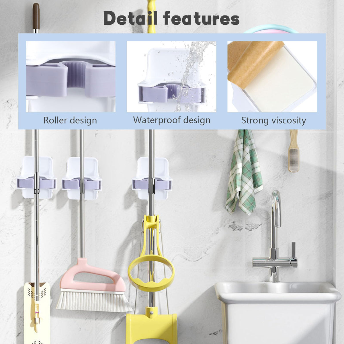 4 Pack Mop and Broom Holder Wall Mount (4 Count)