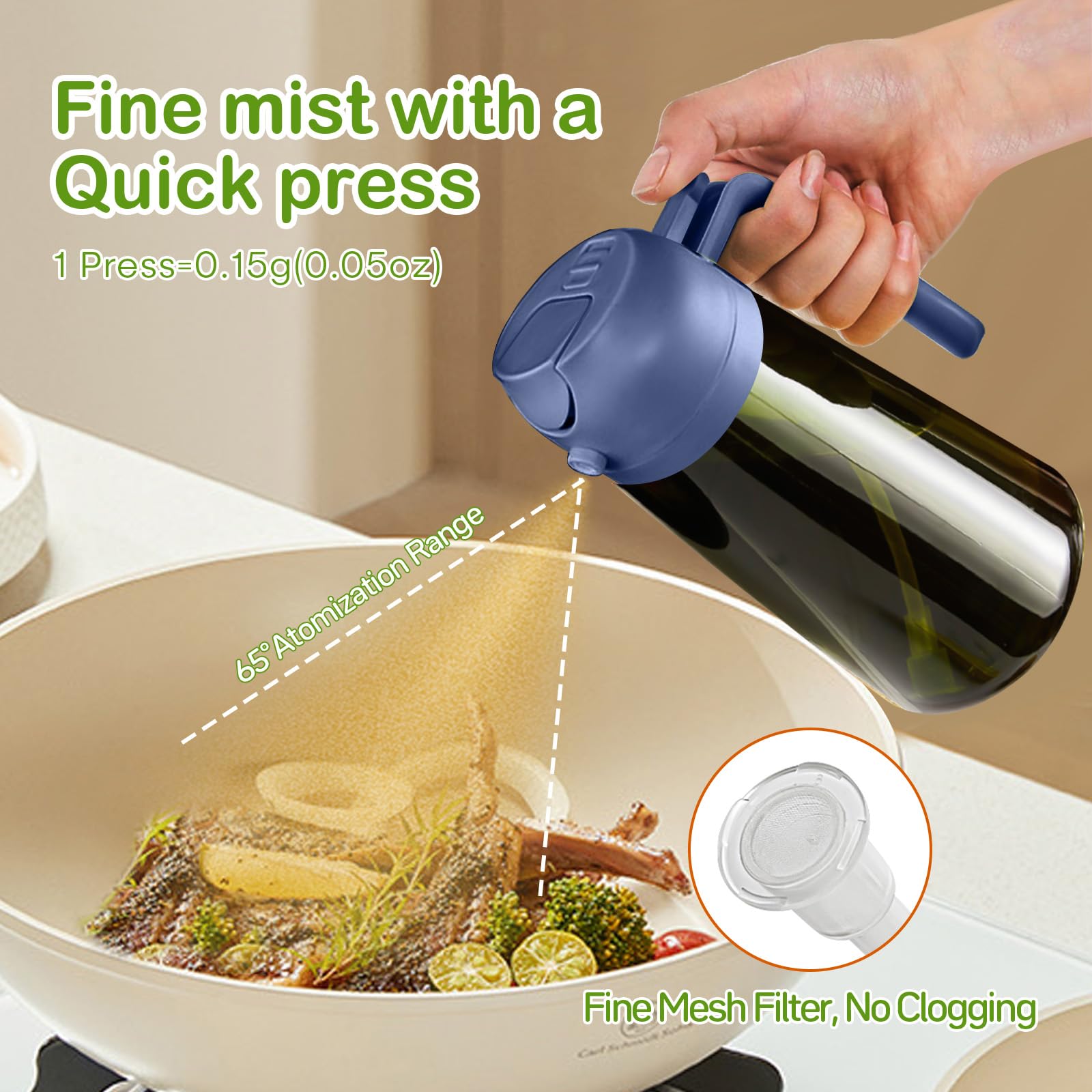 2Pcs 16oz 470ml Dark Green Oil Sprayer for Cooking with Stickers