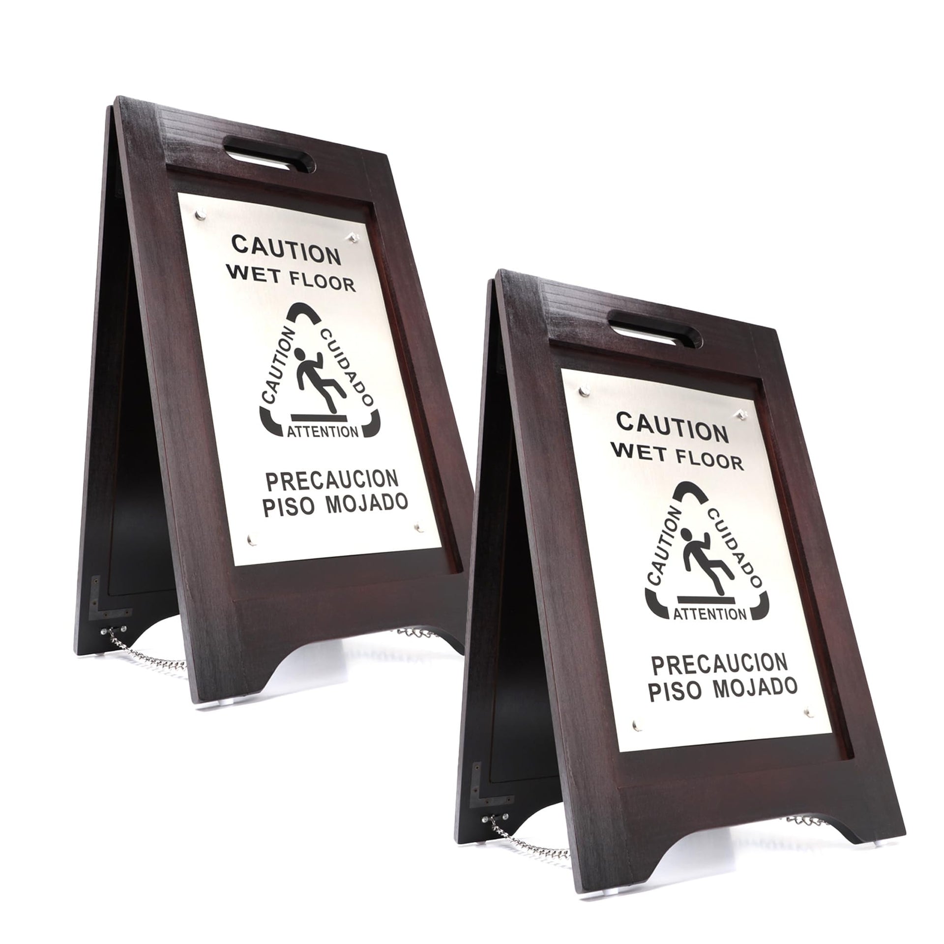 Wooden Caution Wet Floor Sign Bilingual (2 Count)
