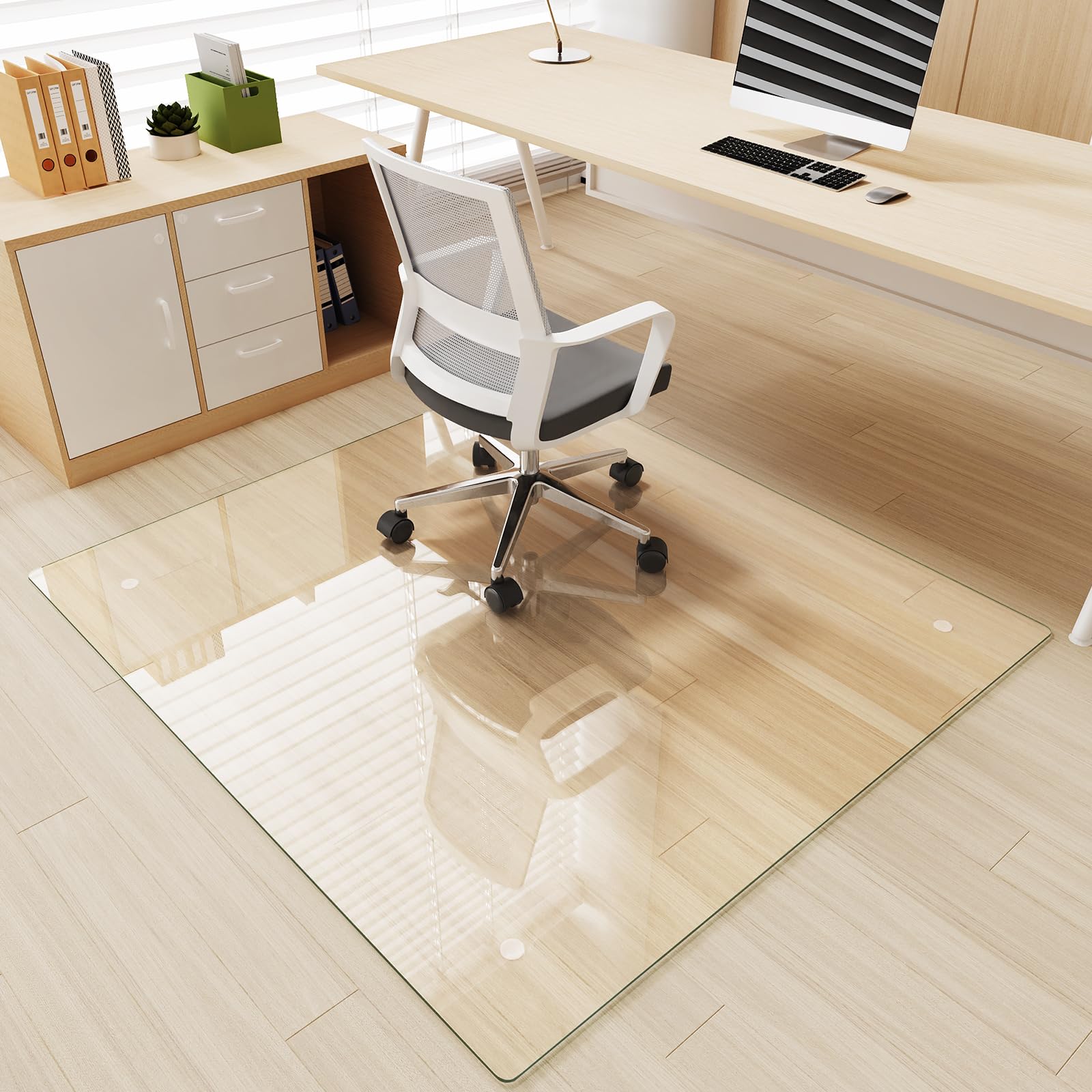 Tempered Glass] 46" x 50" Glass Office Chair Mat for Carpet