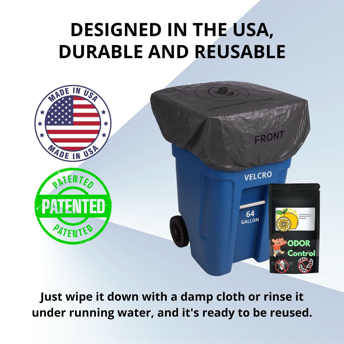 Trash Can Smell Eliminator Cover Odor Eliminating Bag with Optional Straps Lemon Scented Durable Chemical Free 64 Gallon 2 Pack (2 Count)