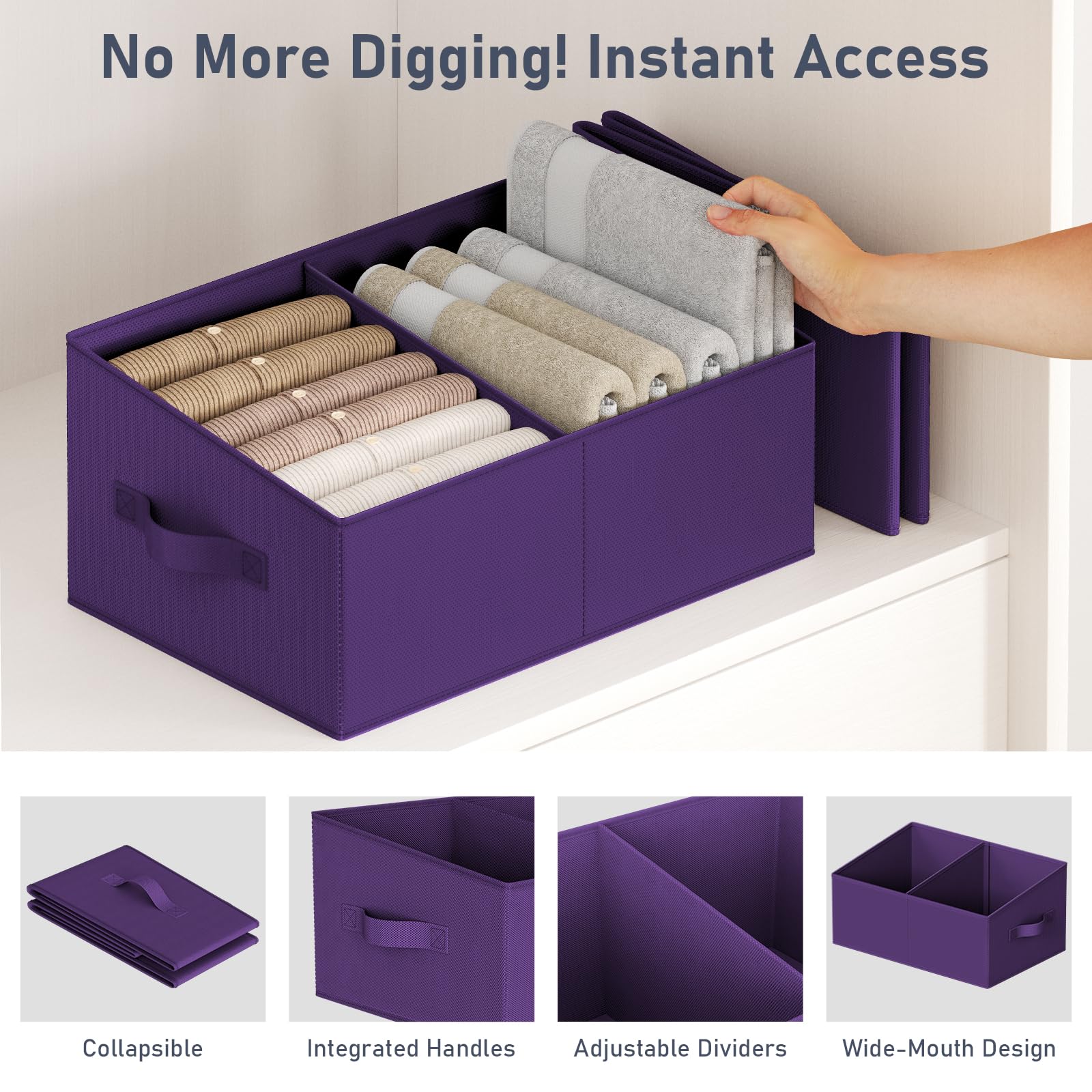 Large Closet Shelf Organizer Bins 8 Packs with Handles and Divider (8 Count)