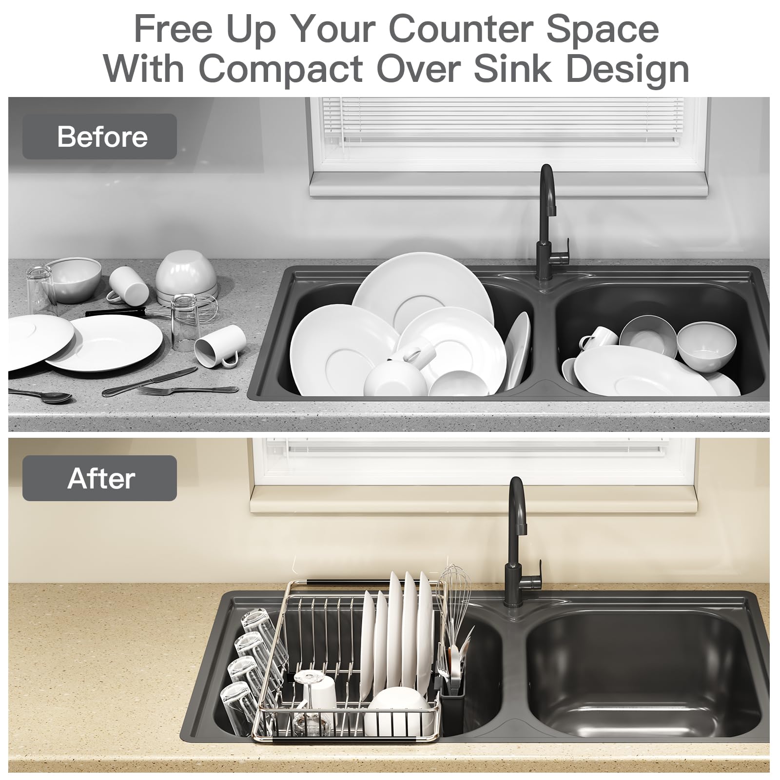 Dish Drying Rack Over The Sink with Utensil Holder