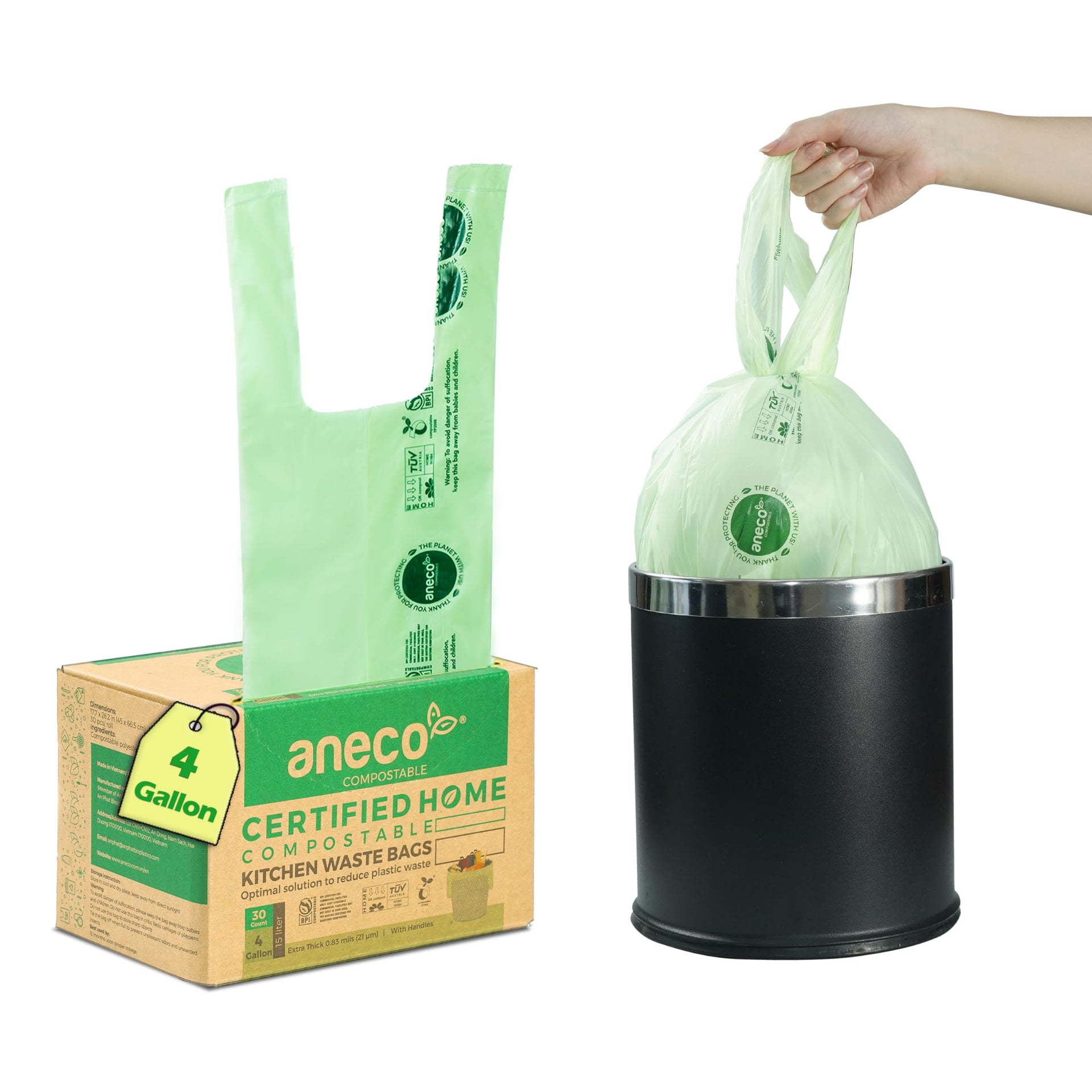 4 Gallon Compostable Food Waste Bags with Handles (30 Count)