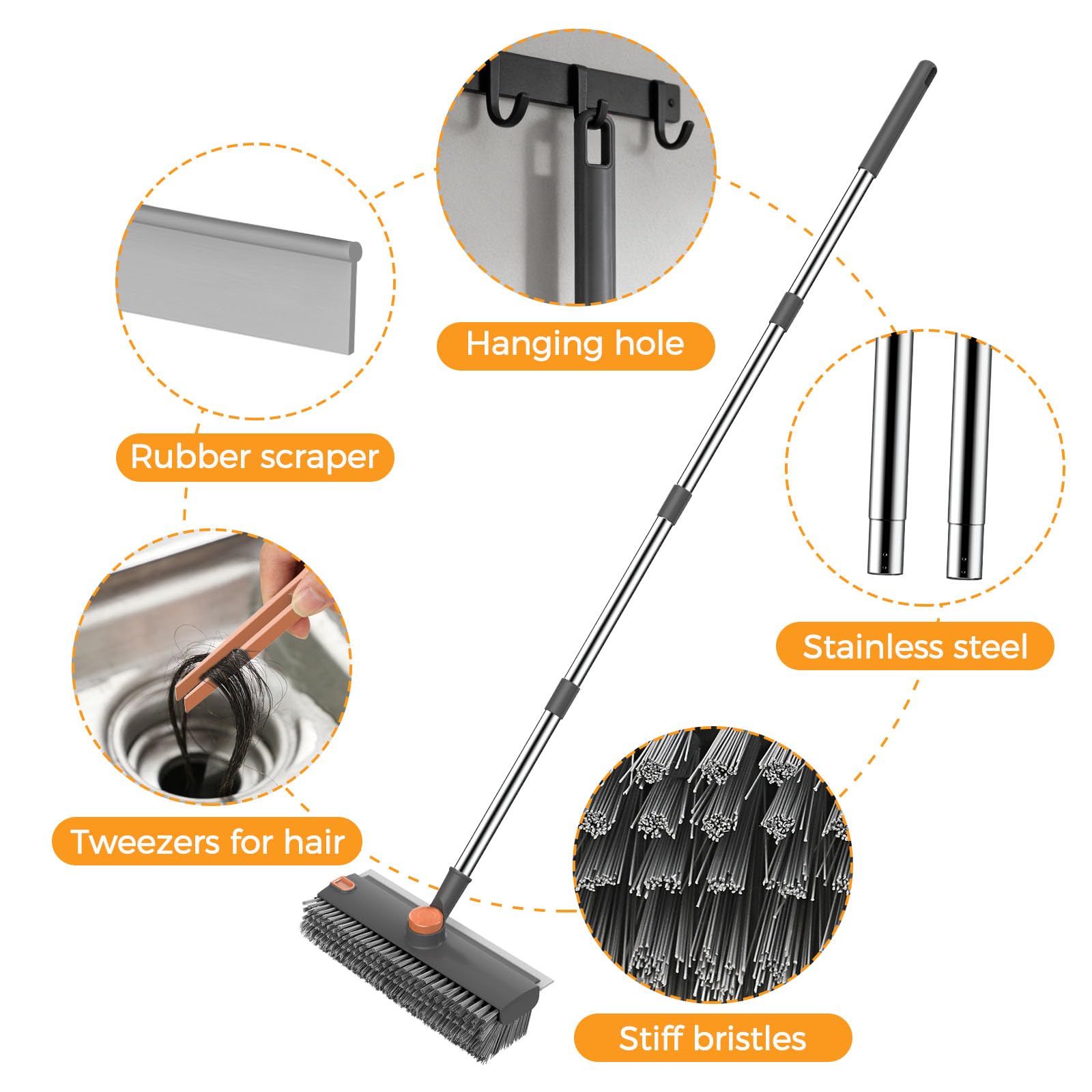 Floor Scrub Brush with 54in Adjustable Long Handle