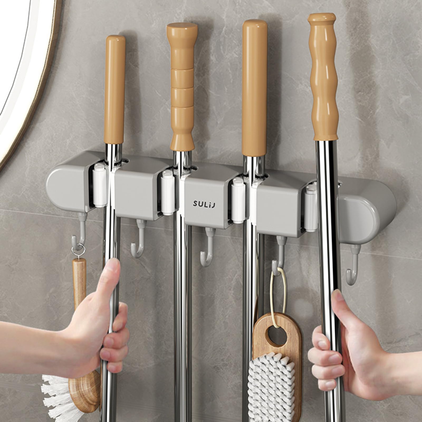Wall Mount Broom Grippers Mop And Holder Adhesive No Drilling And Dustpan Hanger For Home Garden And Holder Racks Anti