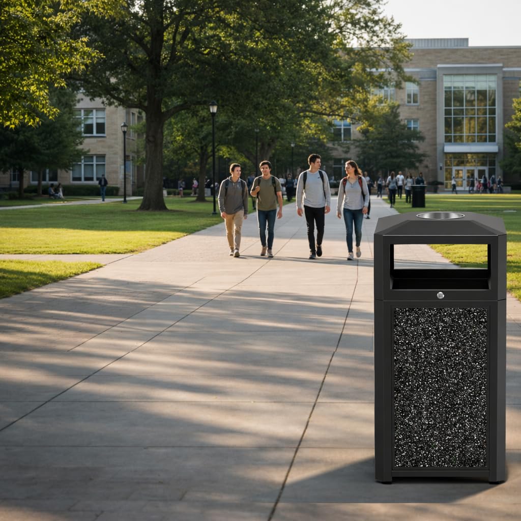 40 Gal. Commercial Outdoor Trash Can with Lid & Ashtray