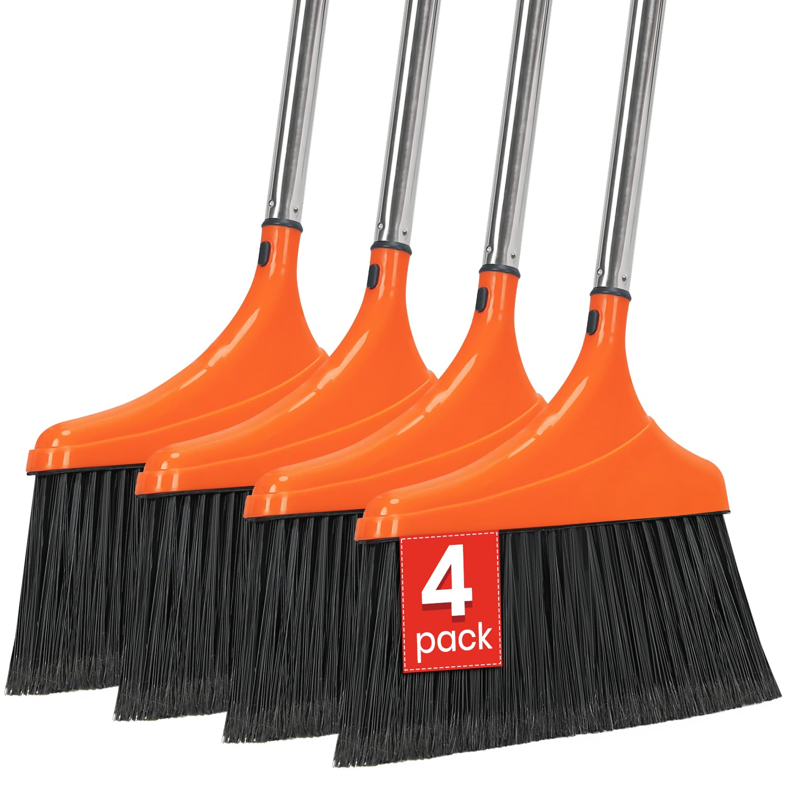 4 Pack Heavy Duty Angle Broom for Floor Cleaning with 52" Long Handle Stiff Bristle Angle Commercial and Industrial Broom