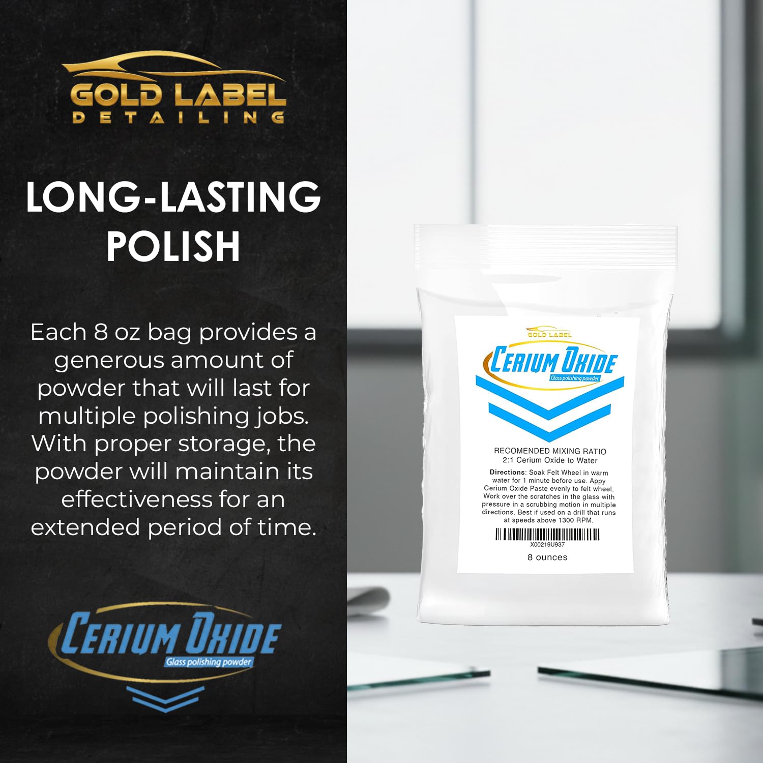 Optical Grade Cerium Oxide 8oz Glass Repair Powder (8 Ounce)