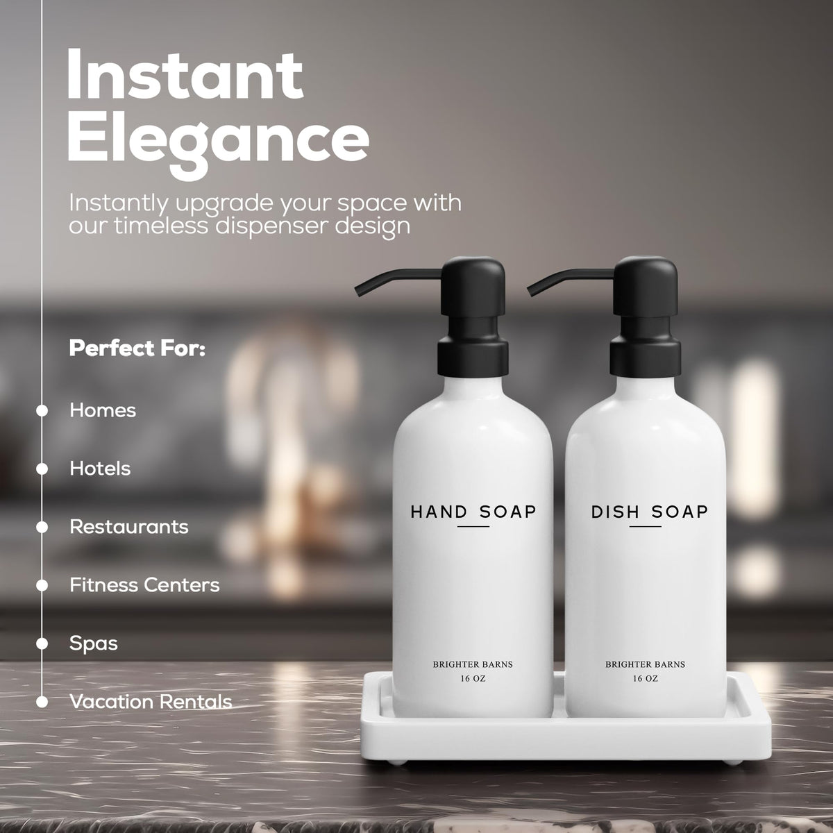White Glass Hand and Dish Soap Dispenser Set by Brighter Barns