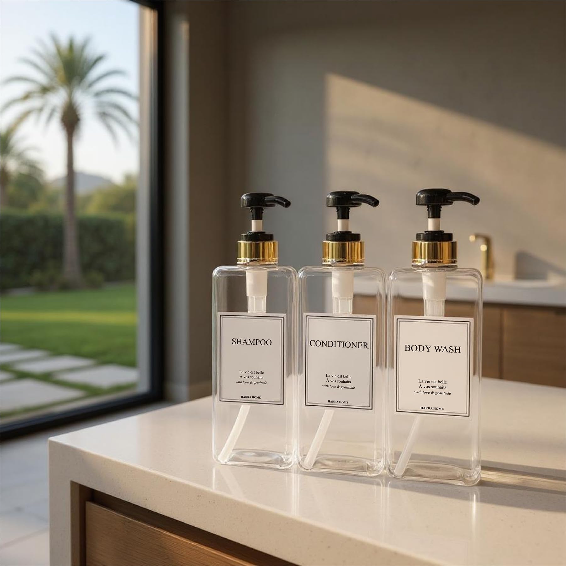 Modern Gold Design Shampoo and Conditioner Dispenser (3 Count)