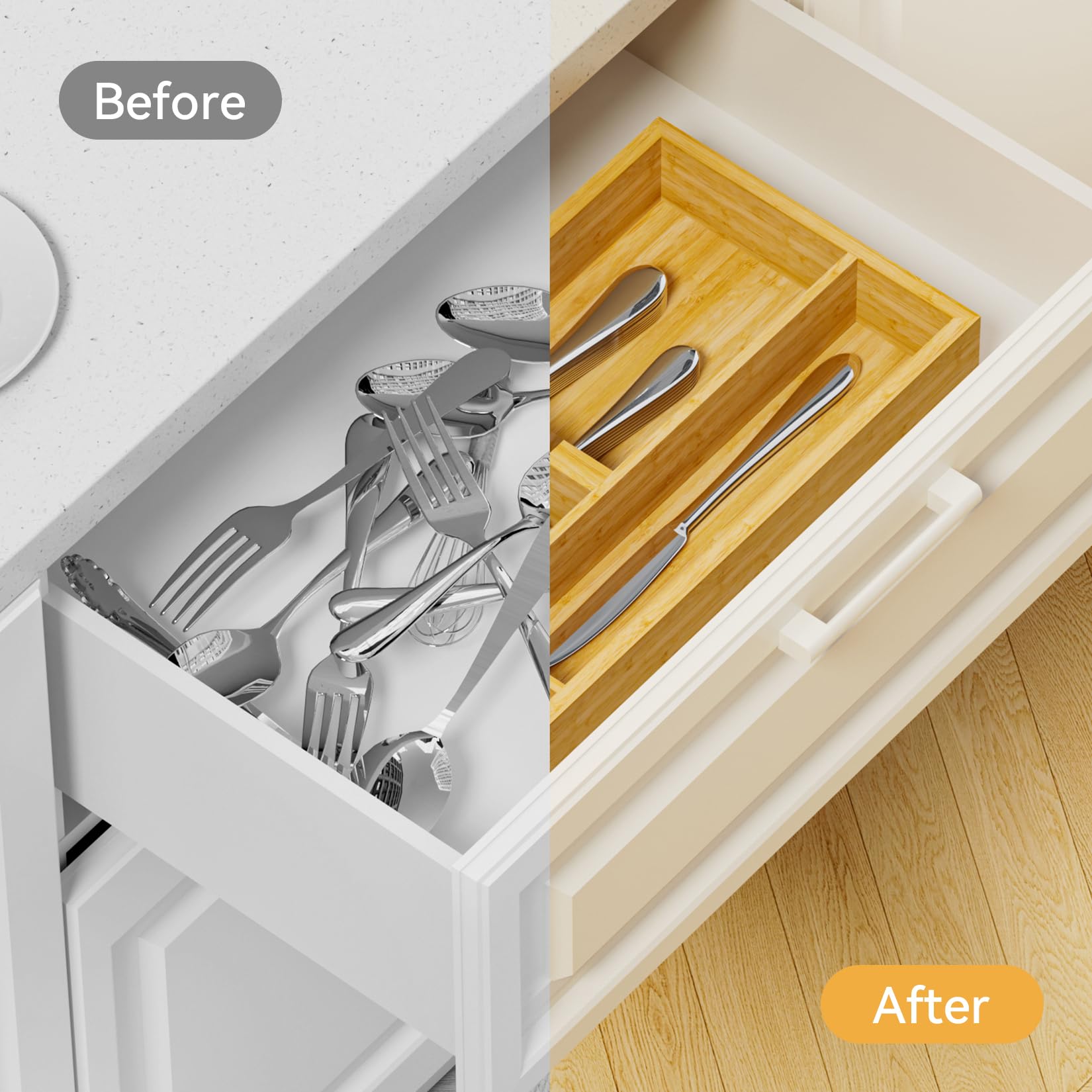 Bamboo Silverware Organizer