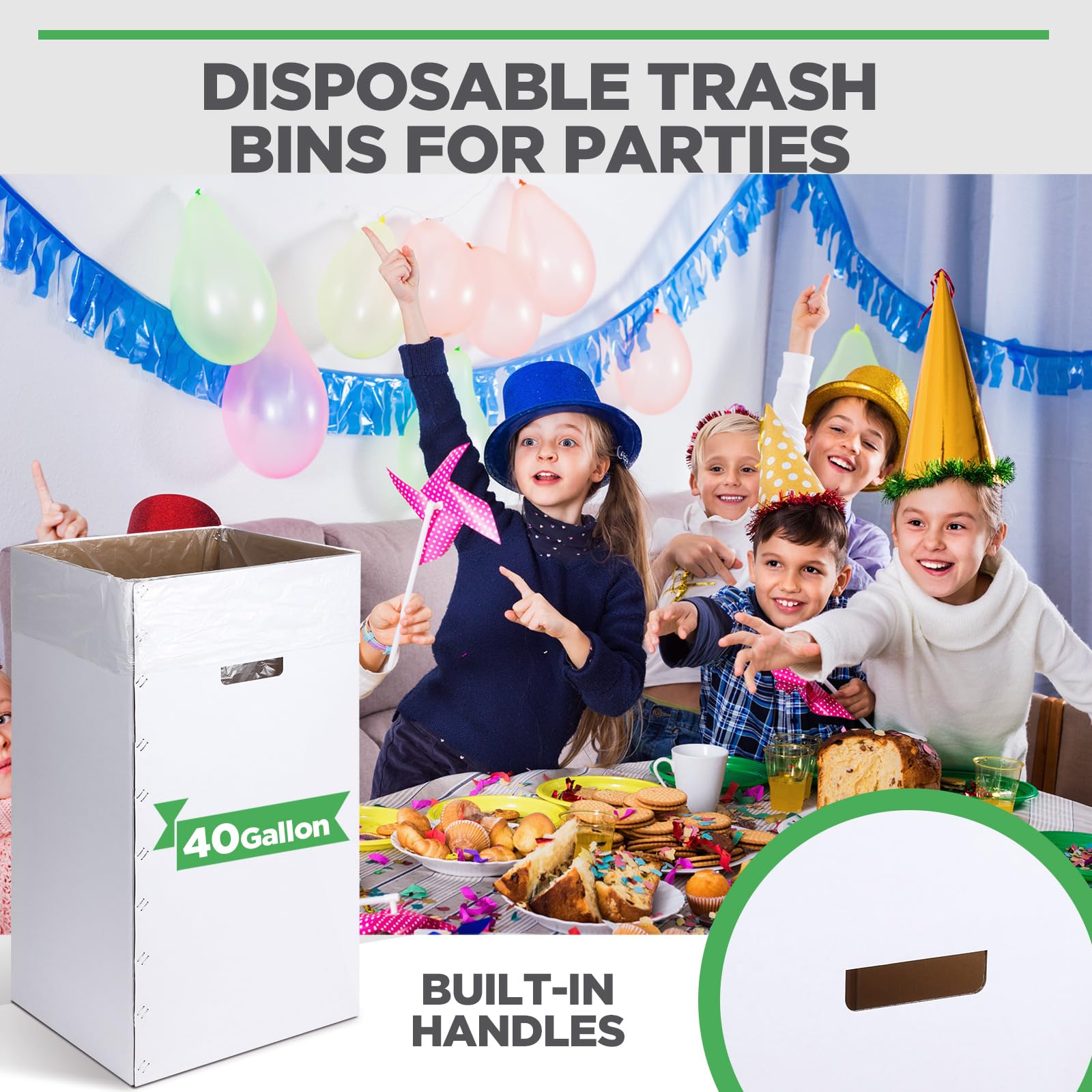5 Pcs Cardboard Trash Cans Disposable and Reusable Corrugated Cardboard Trash Cans Recycling Bins Bulk with 10 Garbage Bags White Garbage Boxes for Parties Events (5 Count)