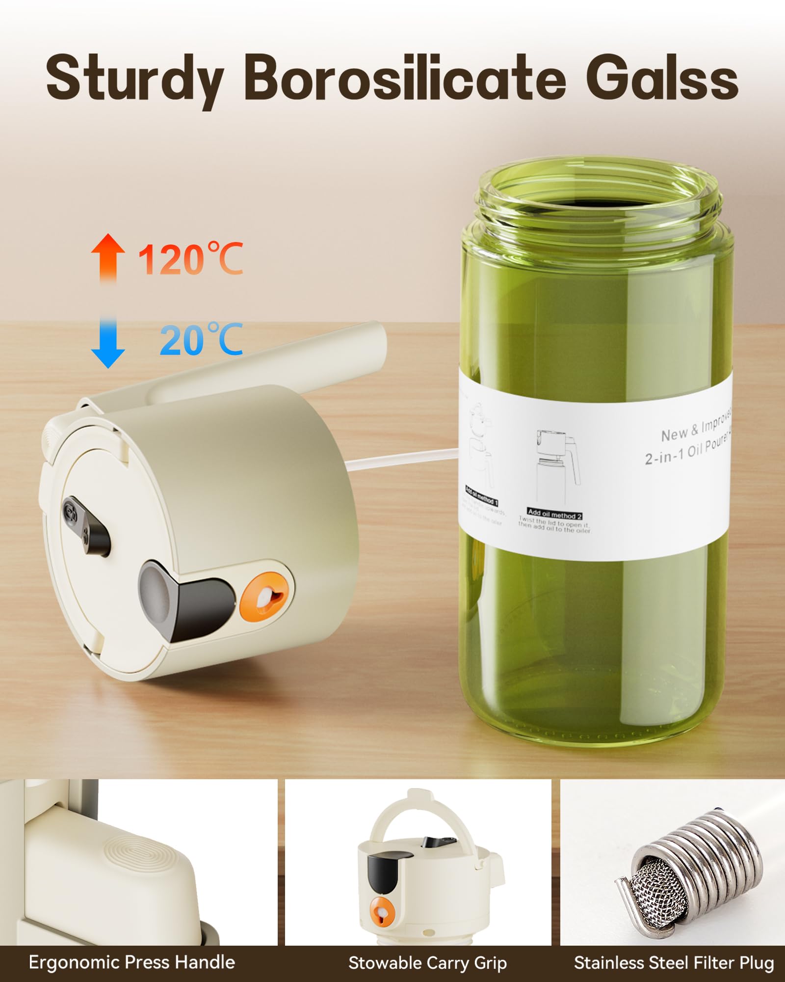 Olive Oil Sprayer & Dispenser Bottle for Cooking 17oz Dark Glass Oil Mister