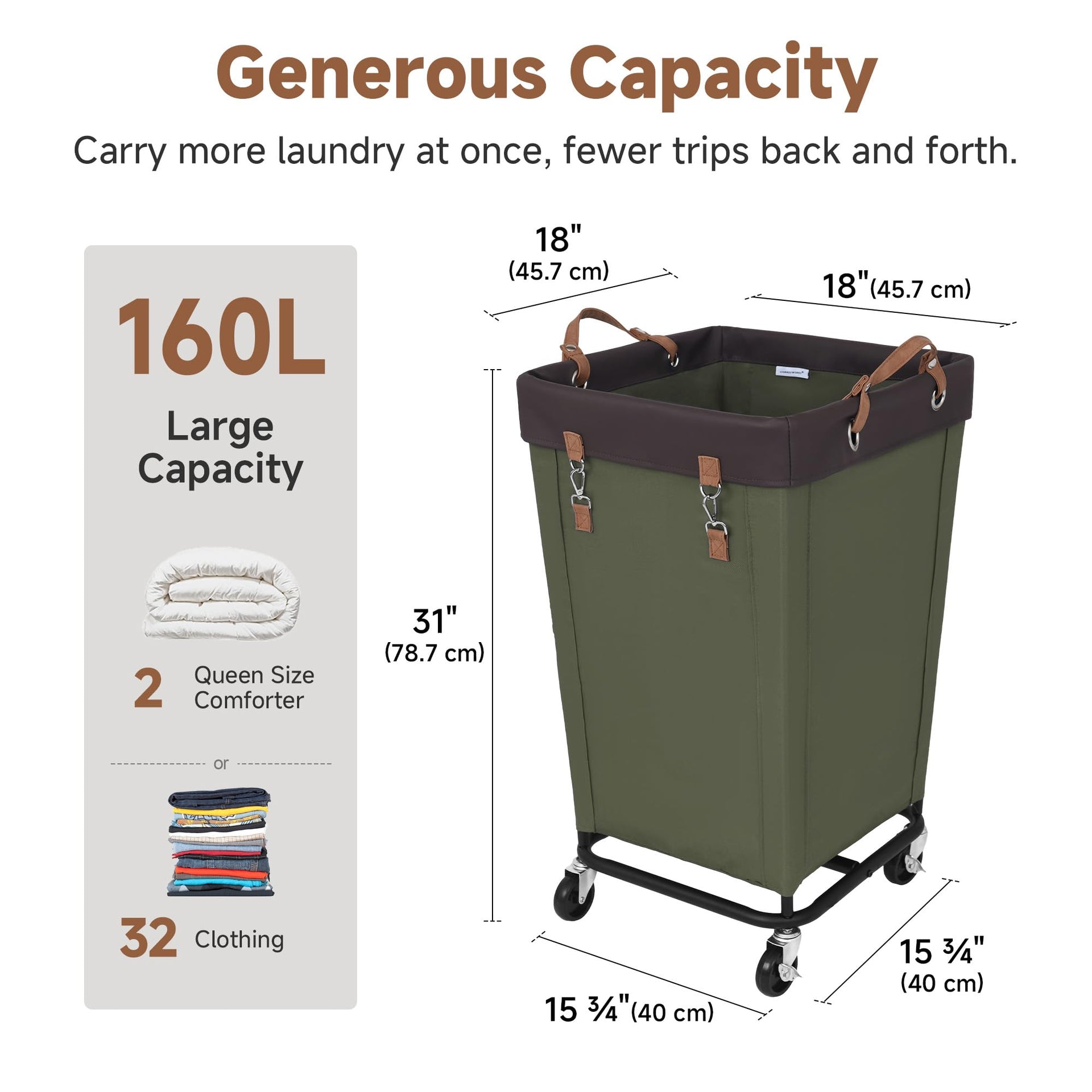 160L Laundry Basket with Wheels
