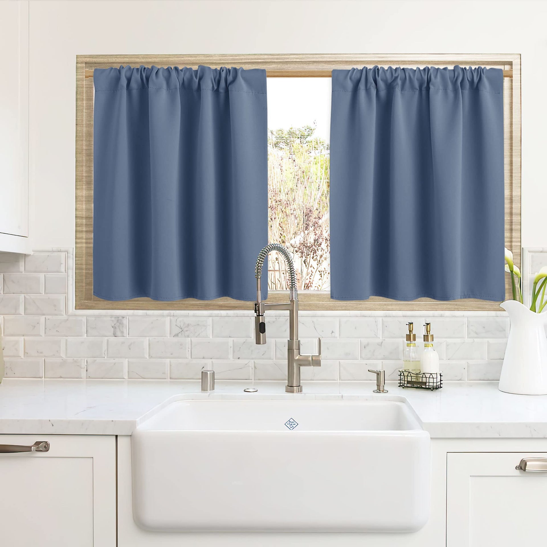 Cafe Blackout Curtains 24 inch Length for RV Camper Kitchen Window (2 Count)