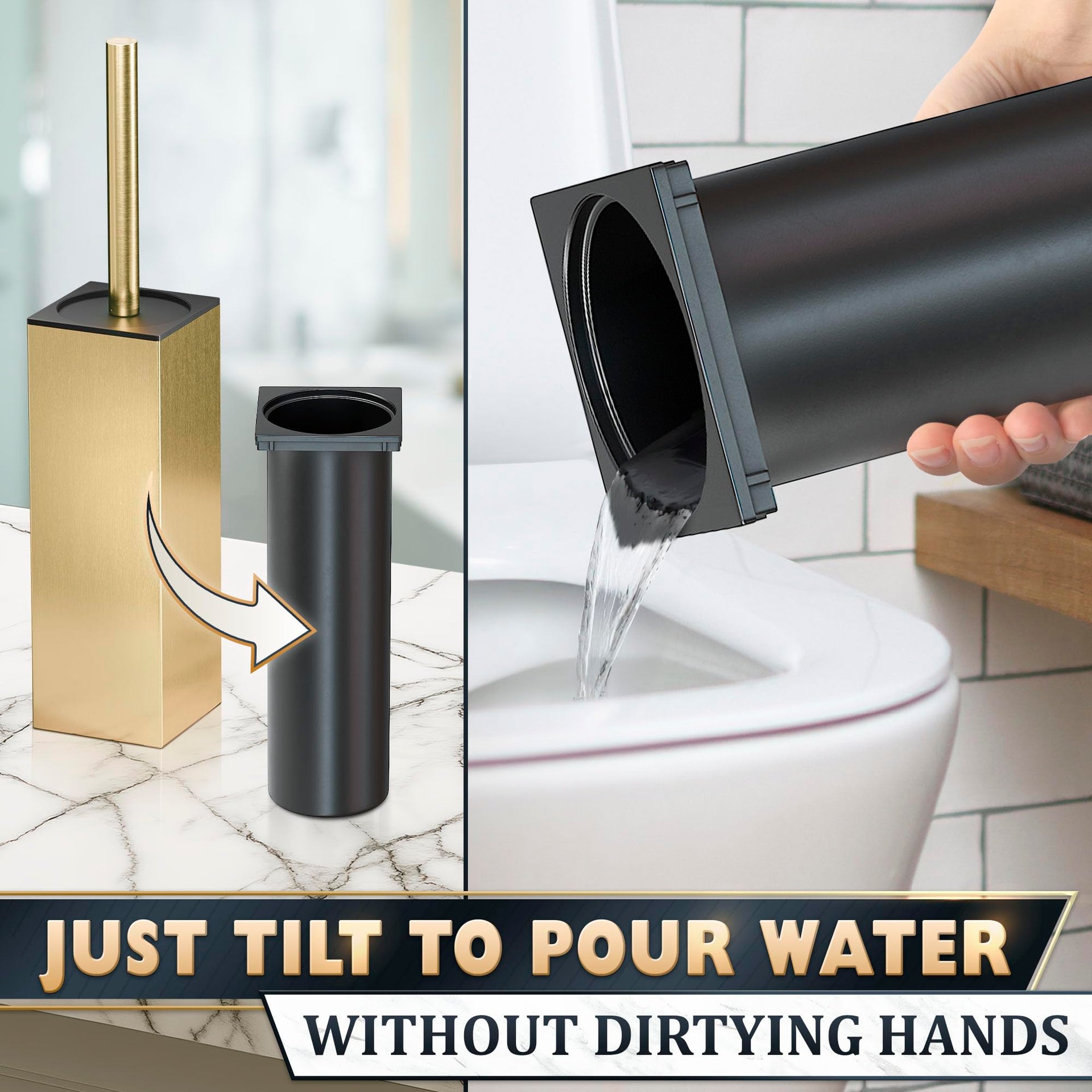 Gold Toilet Brush and Holder Set