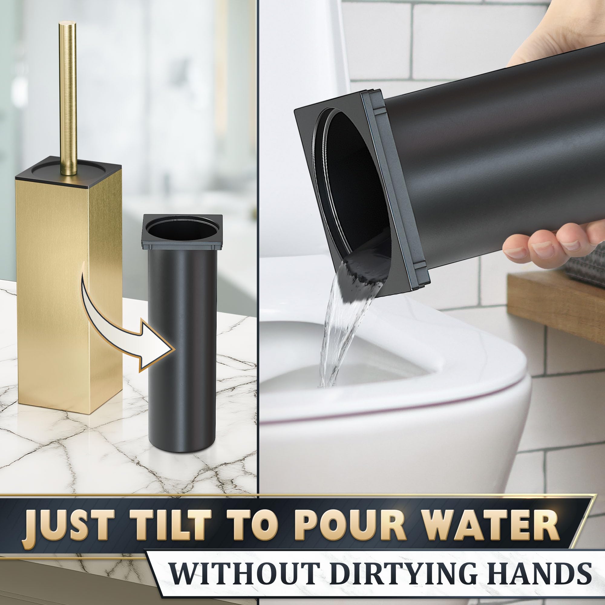 Gold Toilet Brush and Holder Set