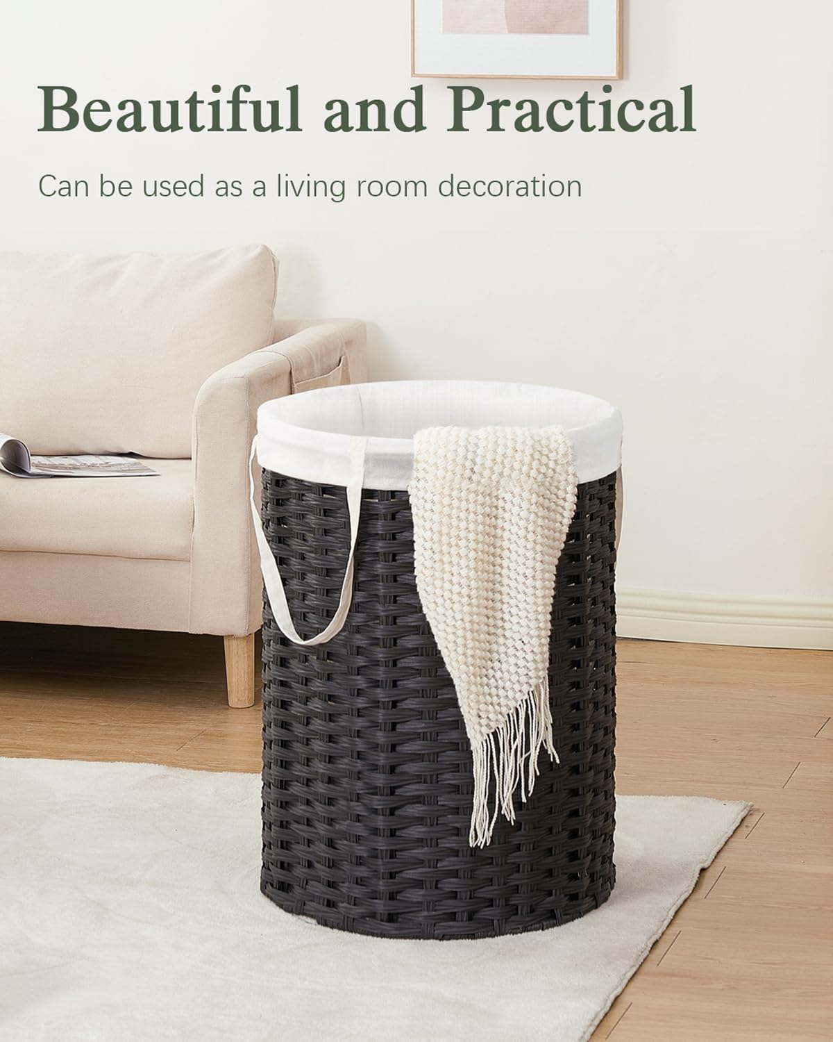 Laundry Basket Round PE Rattan Laundry Hamper