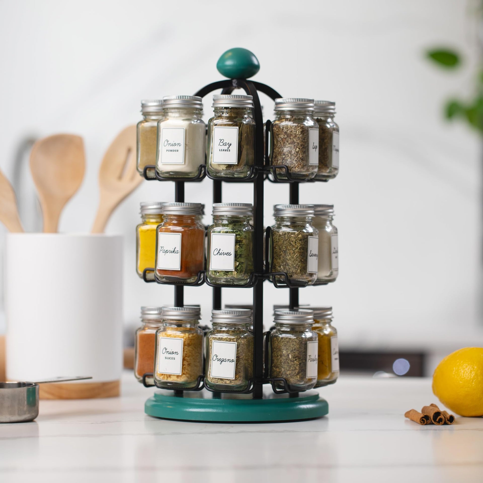 Adrinova 24 Jar Rotating Spice Rack with Spices Included & 5