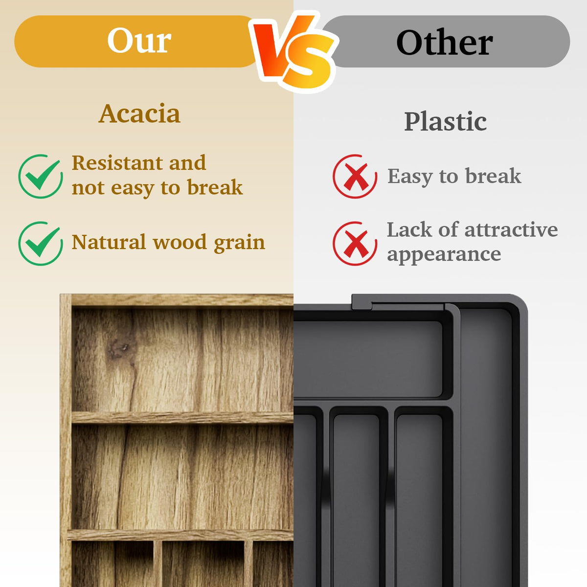 Acacia Wood Silverware Drawer Organizer (34.24 Ounce)