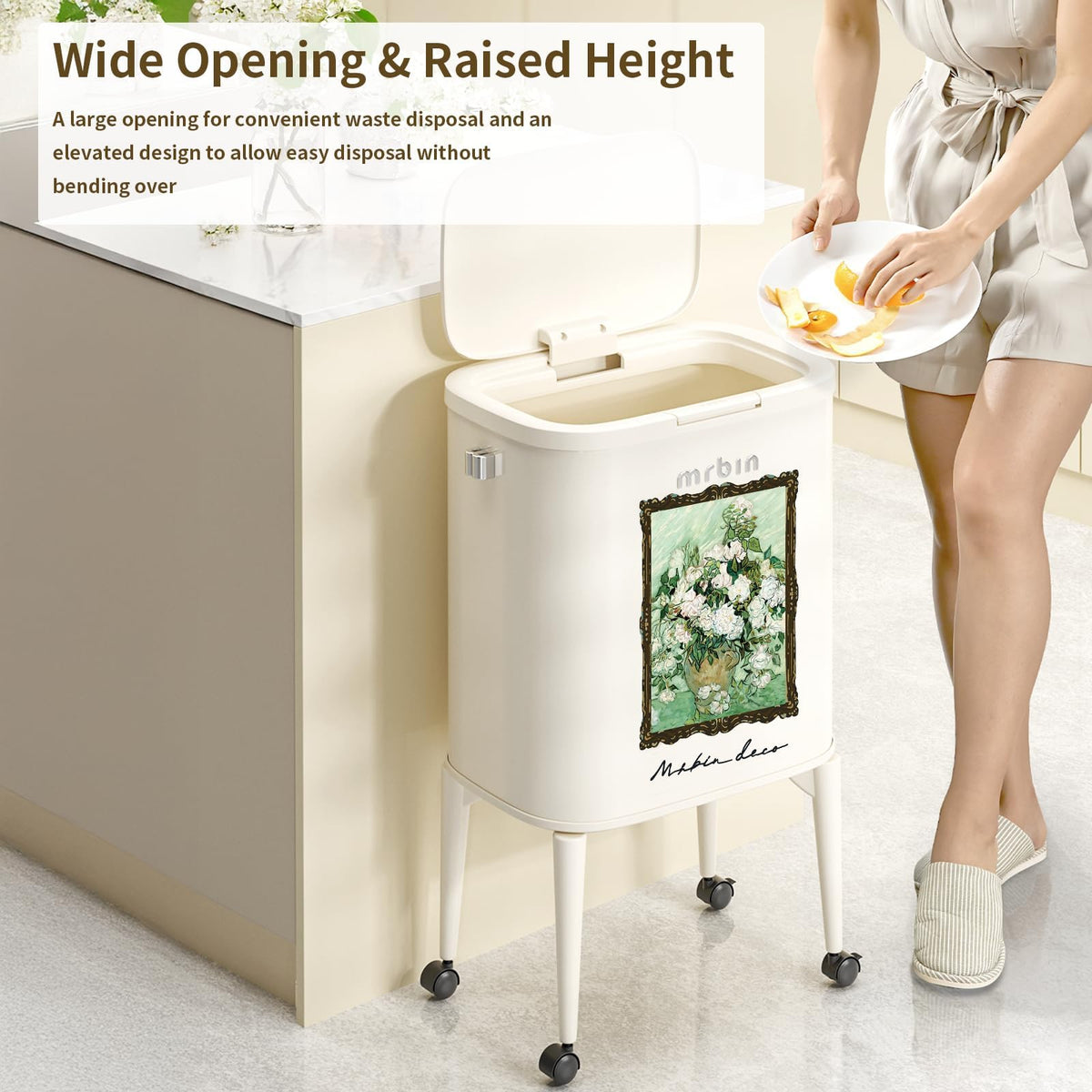 Metal Kitchen Trash Can with Wheel Legs